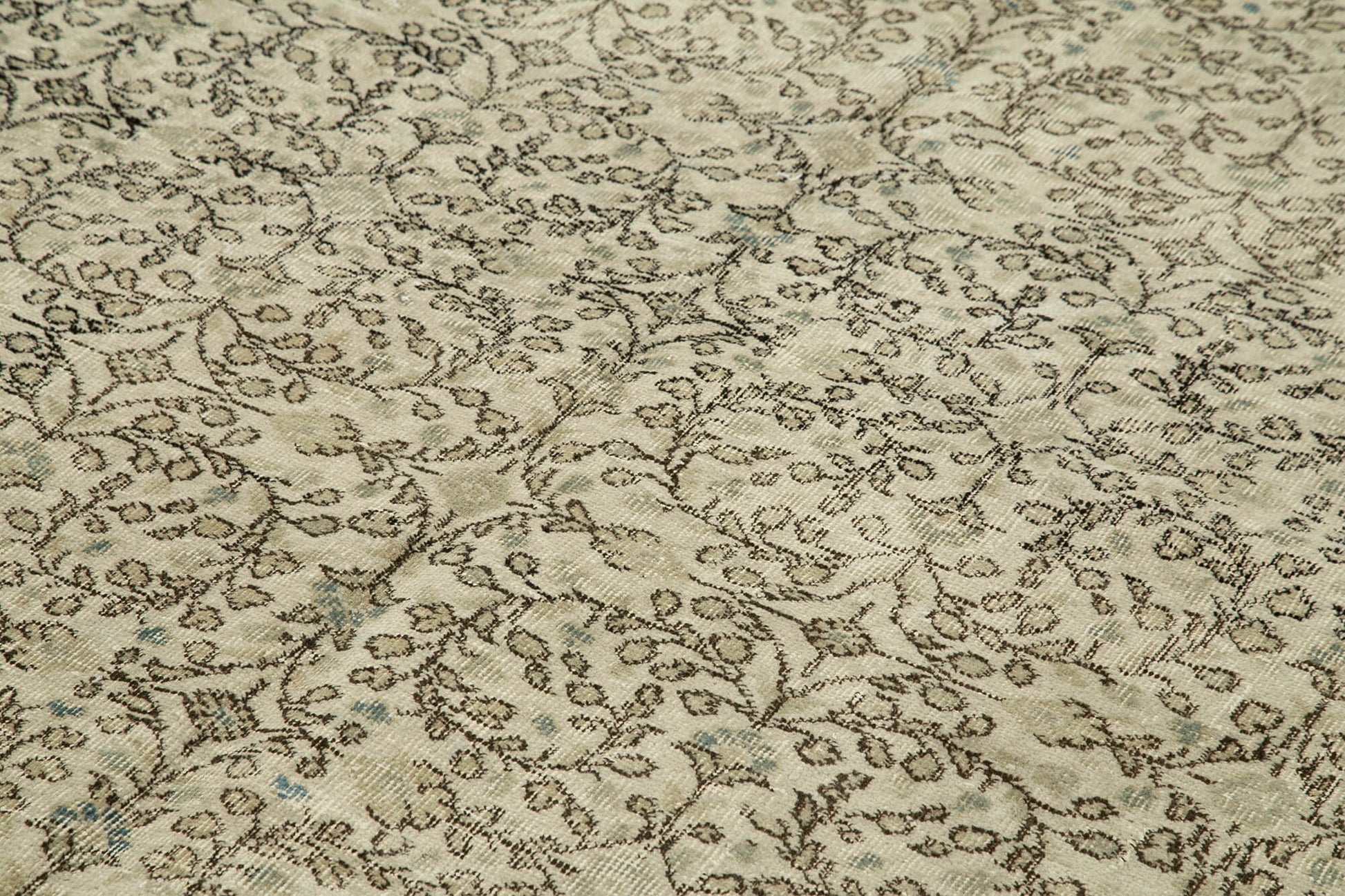 Vintage Bej Eskitme Pamuk Yün El Dokuma Halısı 194x313 Agacan