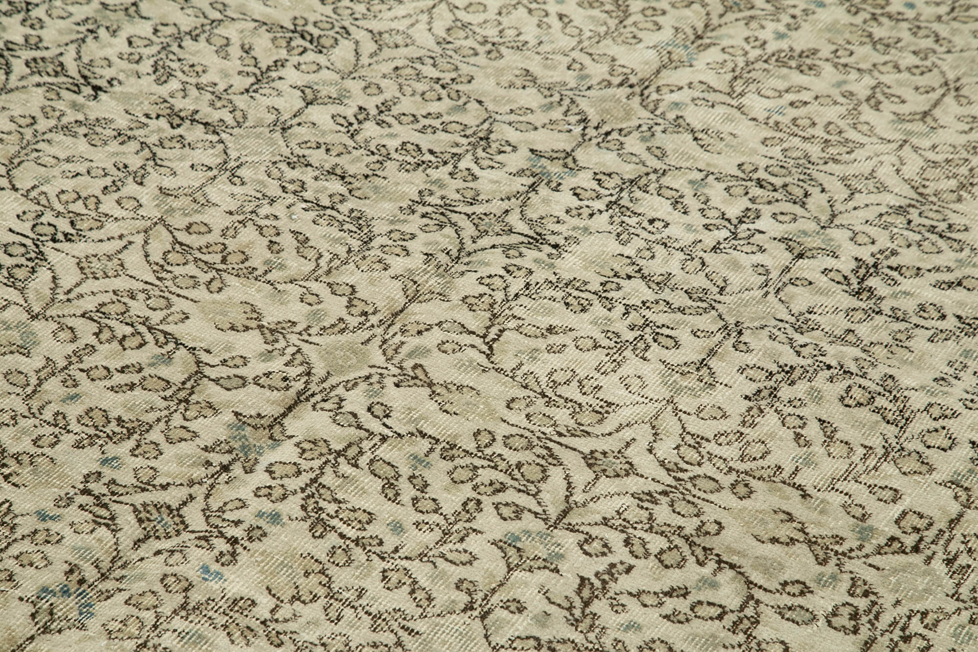 Vintage Bej Eskitme Pamuk Yün El Dokuma Halısı 194x313 Agacan