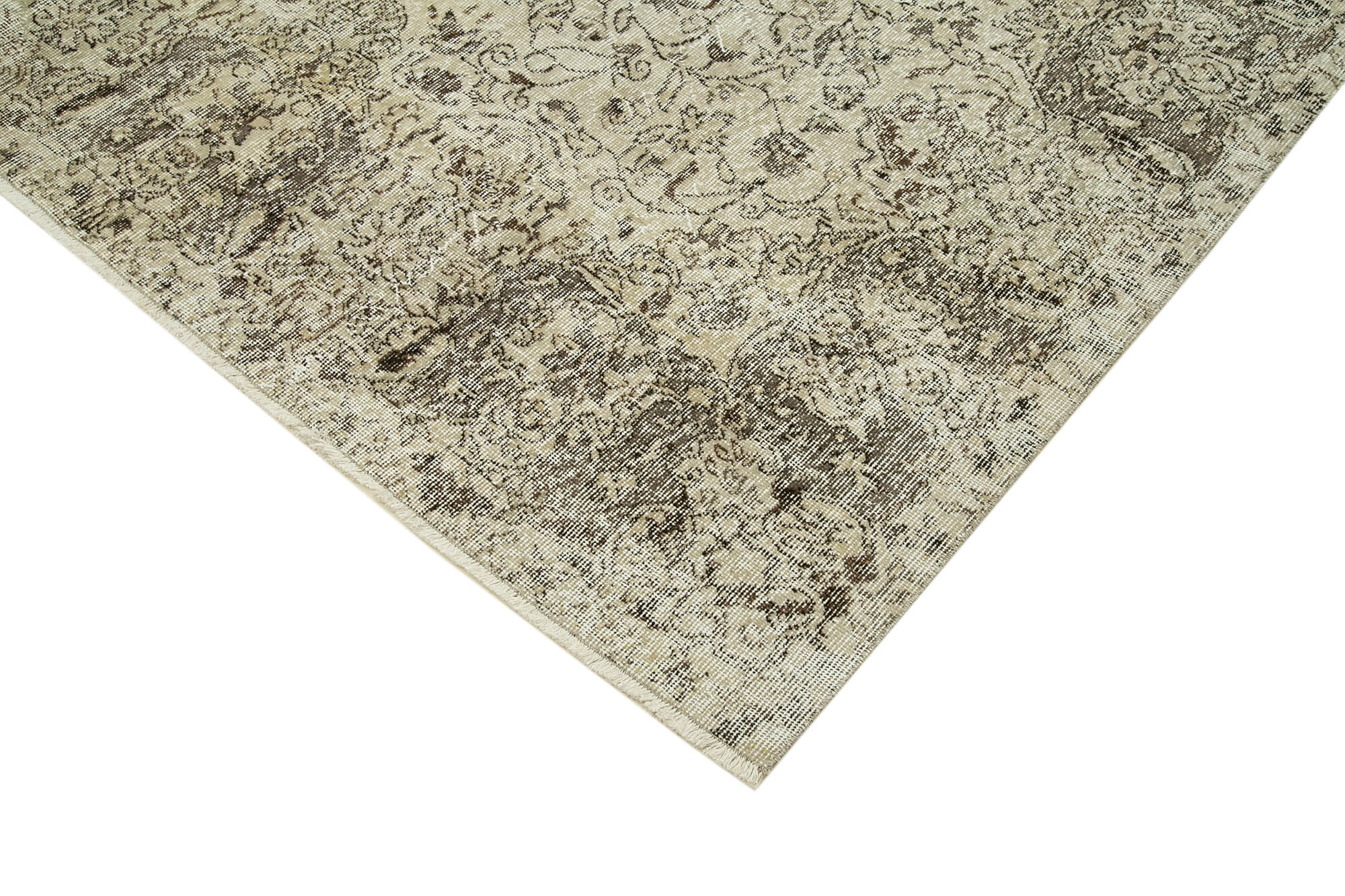 Vintage Bej Eskitme Pamuk Yün El Dokuma Halısı 198x316 Agacan