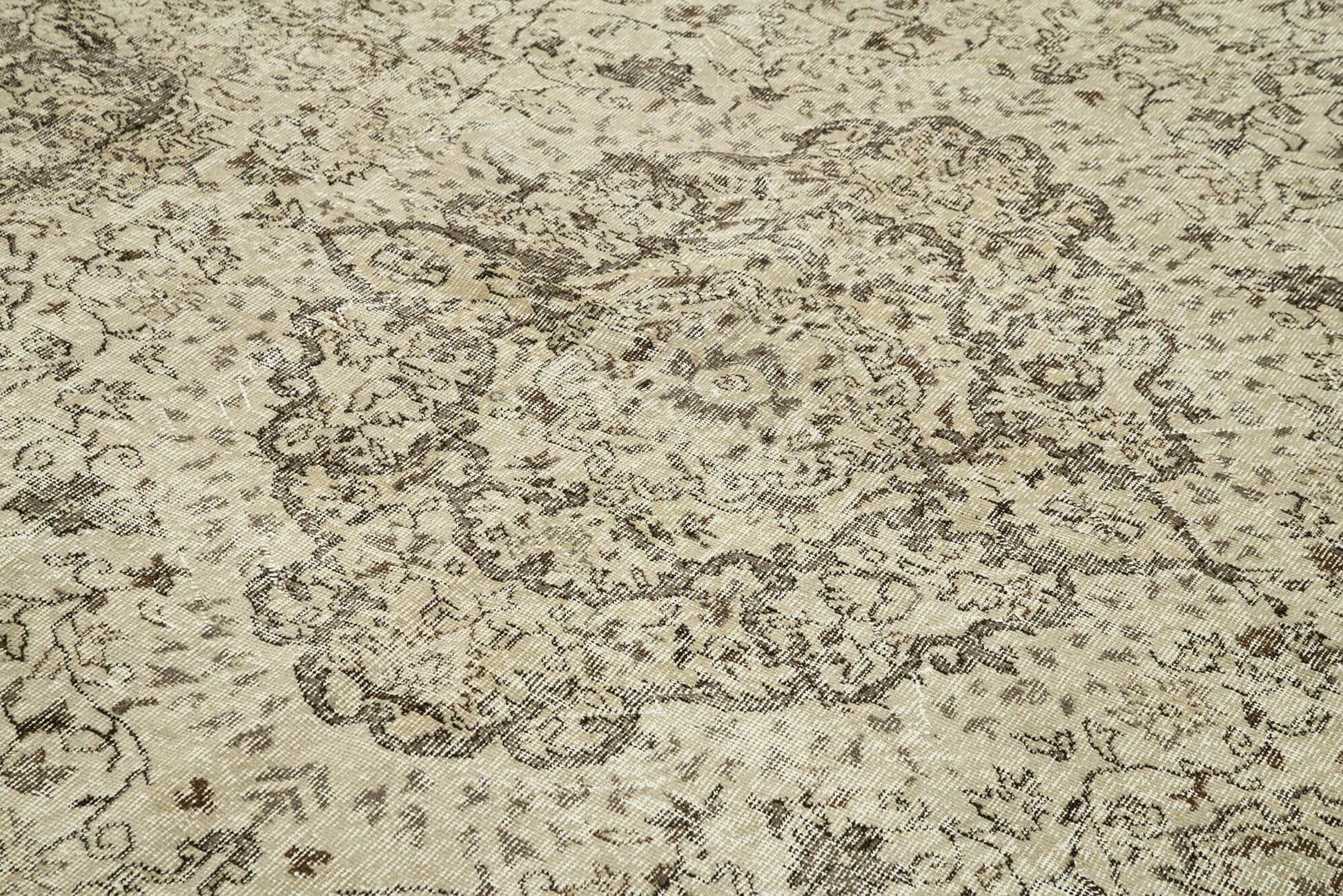 Vintage Bej Eskitme Pamuk Yün El Dokuma Halısı 198x316 Agacan