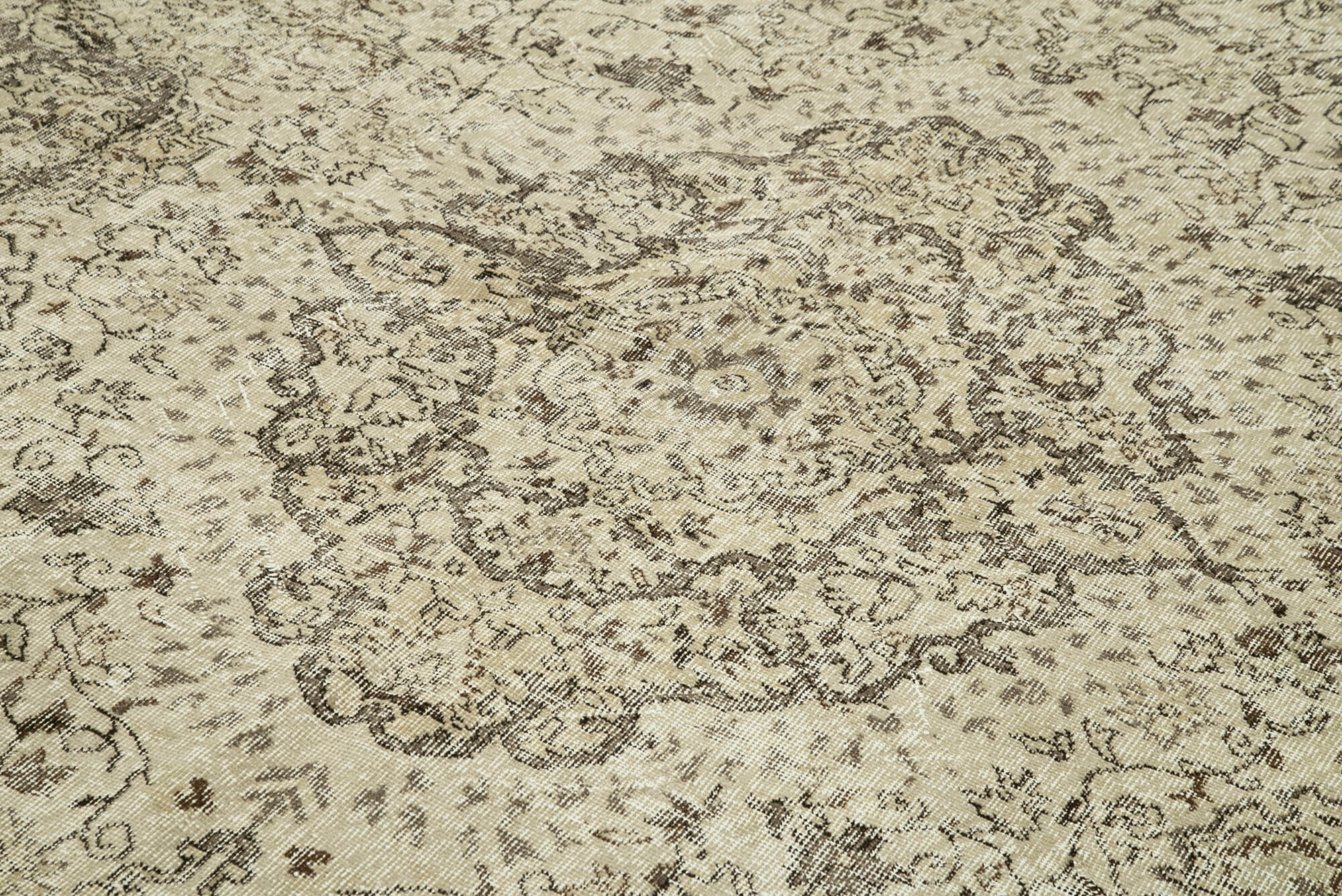 Vintage Bej Eskitme Pamuk Yün El Dokuma Halısı 198x316 Agacan