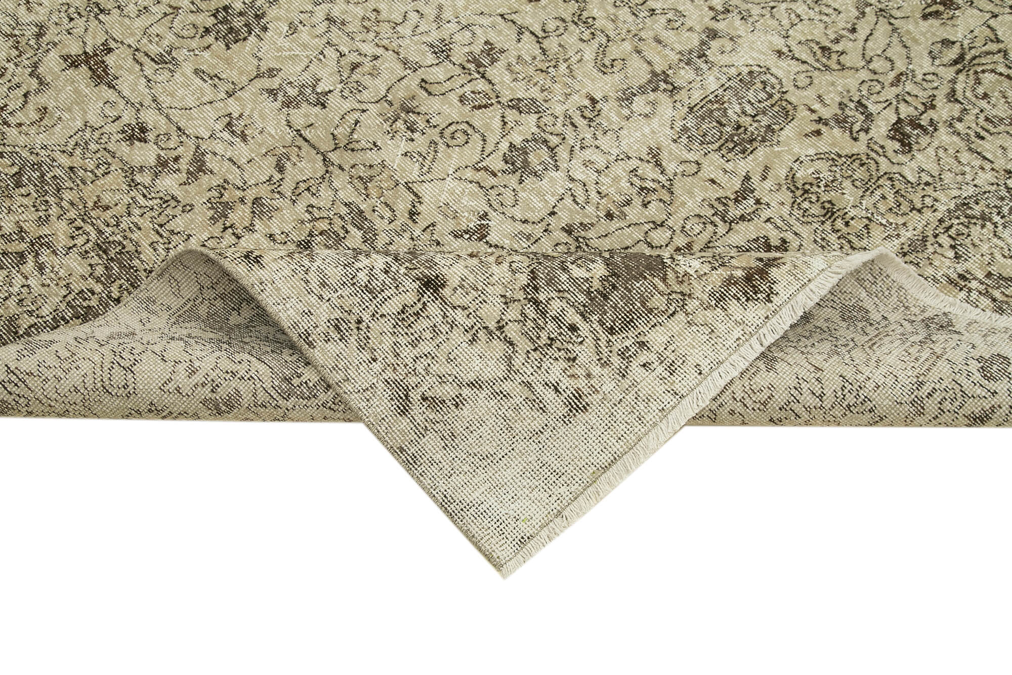 Vintage Bej Eskitme Pamuk Yün El Dokuma Halısı 198x316 Agacan