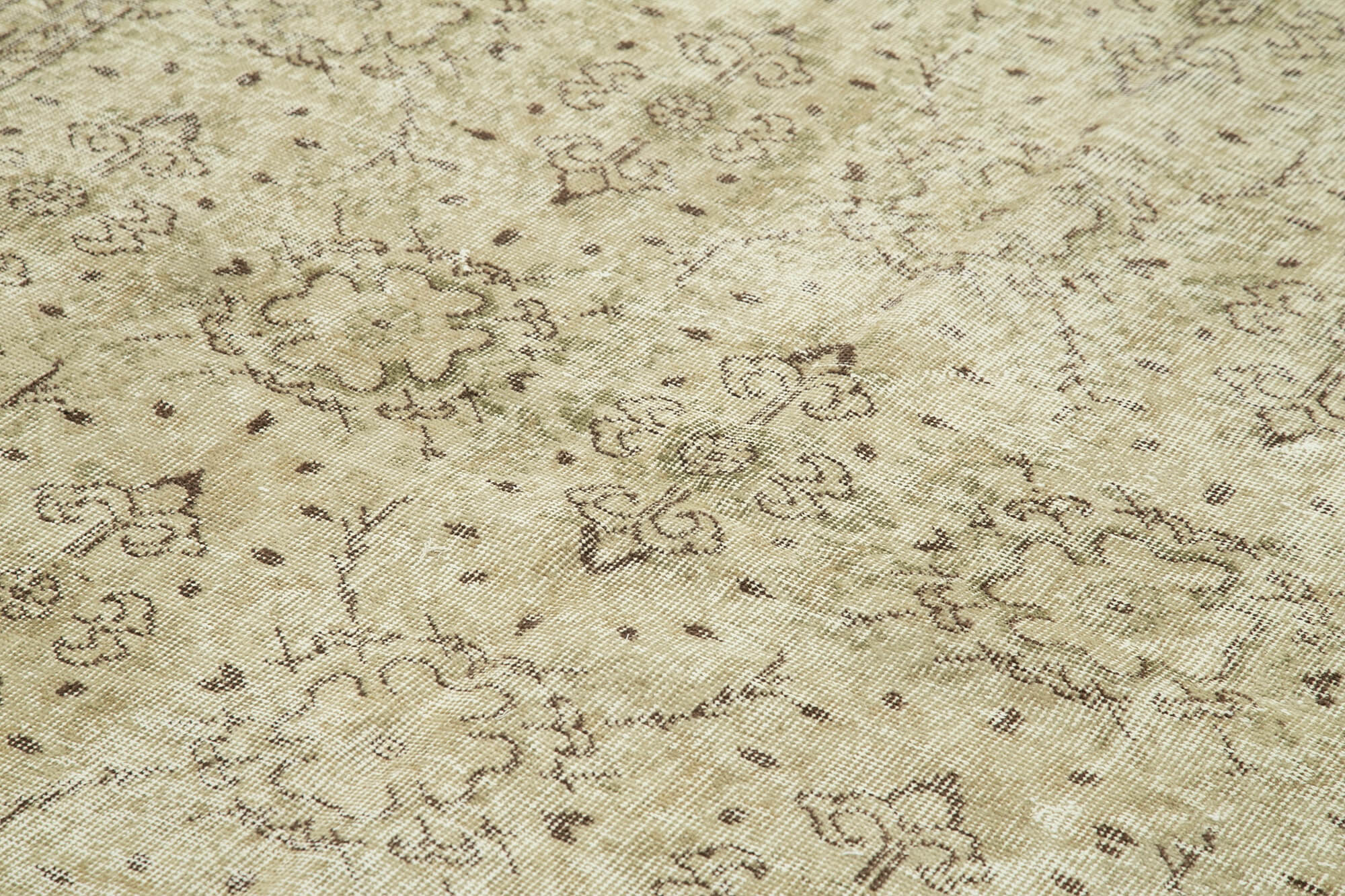 Vintage Bej Eskitme Pamuk Yün El Dokuma Halısı 198x294 Agacan