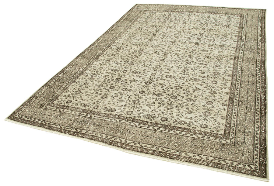 Vintage Bej Eskitme Pamuk Yün El Dokuma Halısı 207x310 Agacan