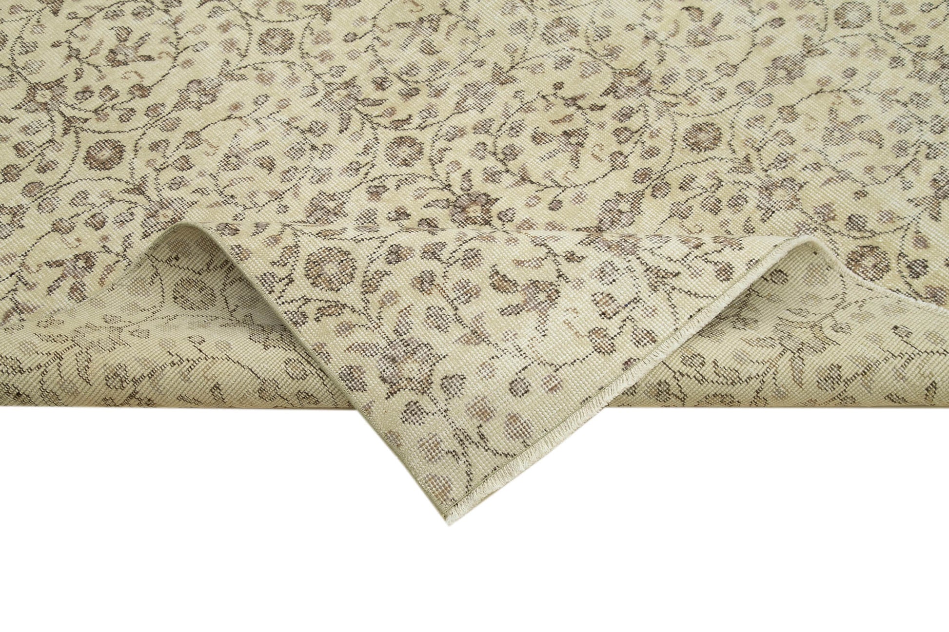 Vintage Bej Eskitme Pamuk Yün El Dokuma Halısı 197x300 Agacan