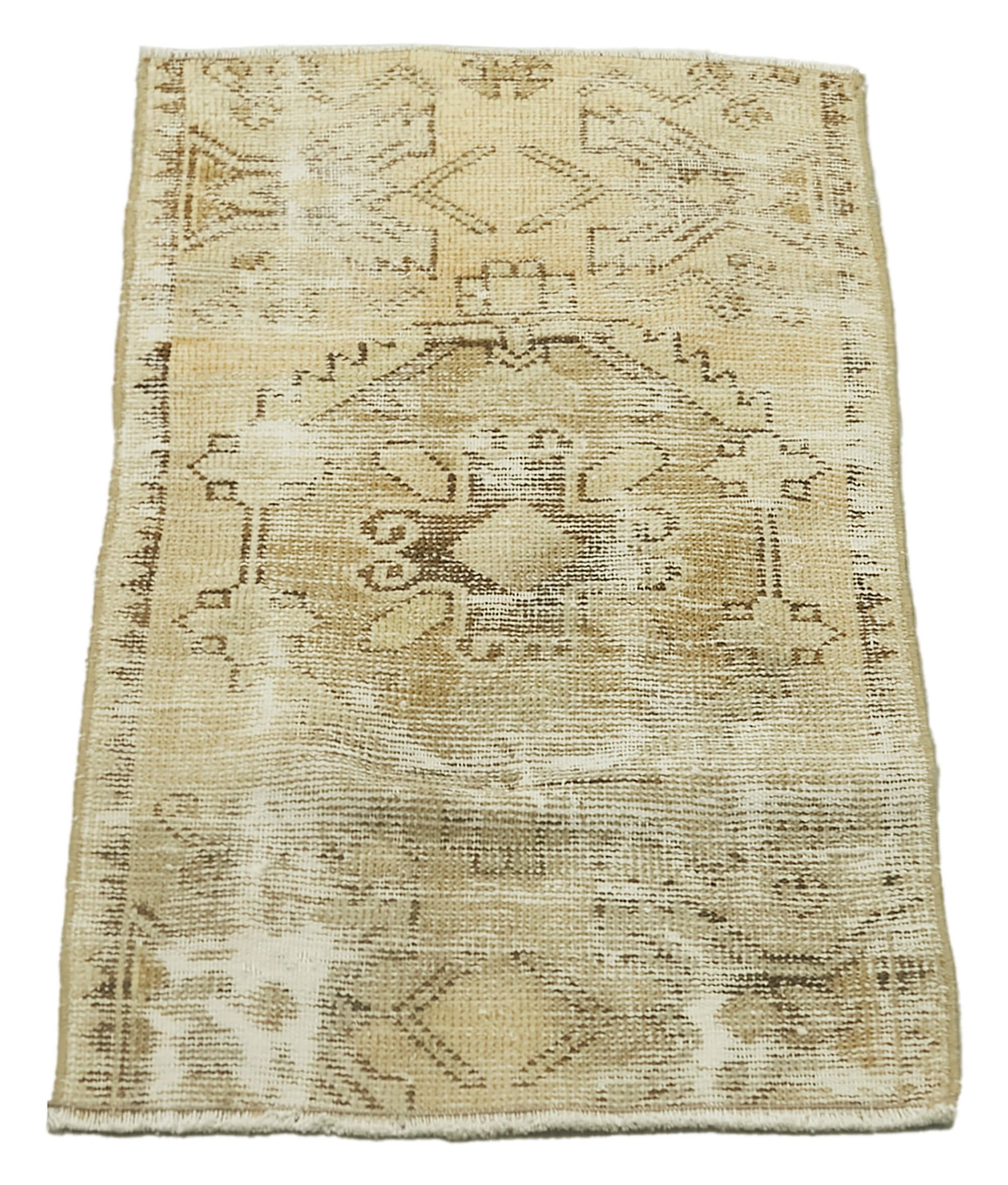 Overdyed Vintage Bej Eskitme Pamuk Yün El Dokuma Halısı 46x81 Agacan