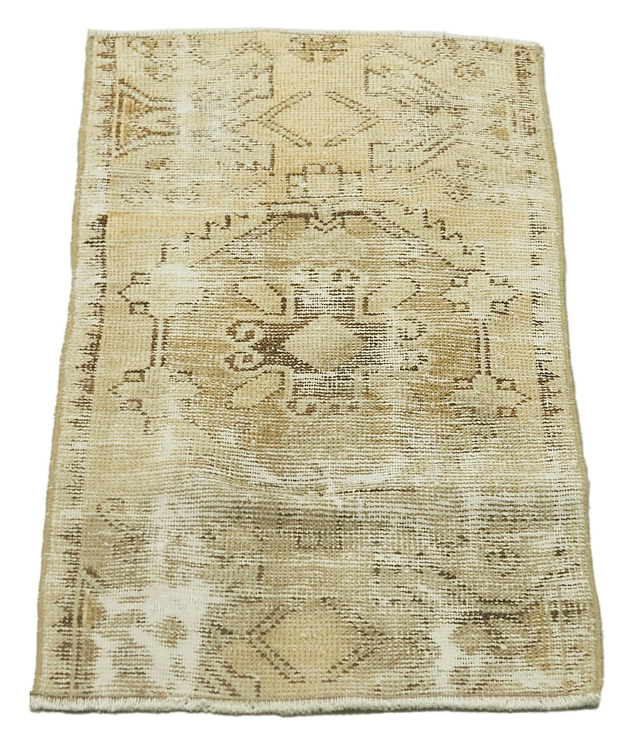 Overdyed Vintage Bej Eskitme Pamuk Yün El Dokuma Halısı 46x81 Agacan