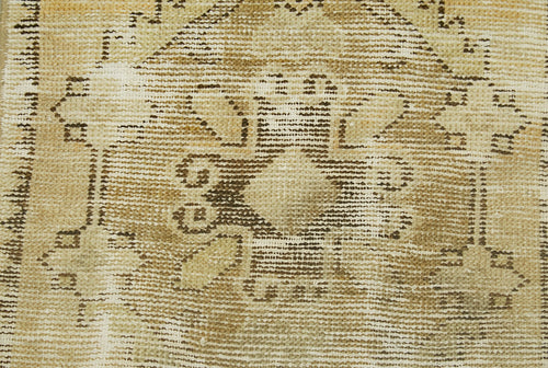 Overdyed Vintage Bej Eskitme Pamuk Yün El Dokuma Halısı 46x81 Agacan