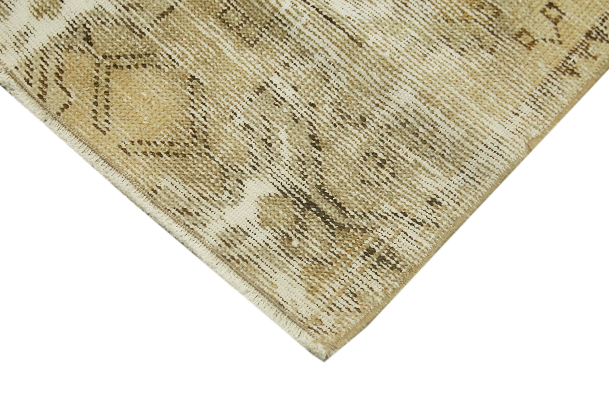 Overdyed Vintage Bej Eskitme Pamuk Yün El Dokuma Halısı 46x81 Agacan