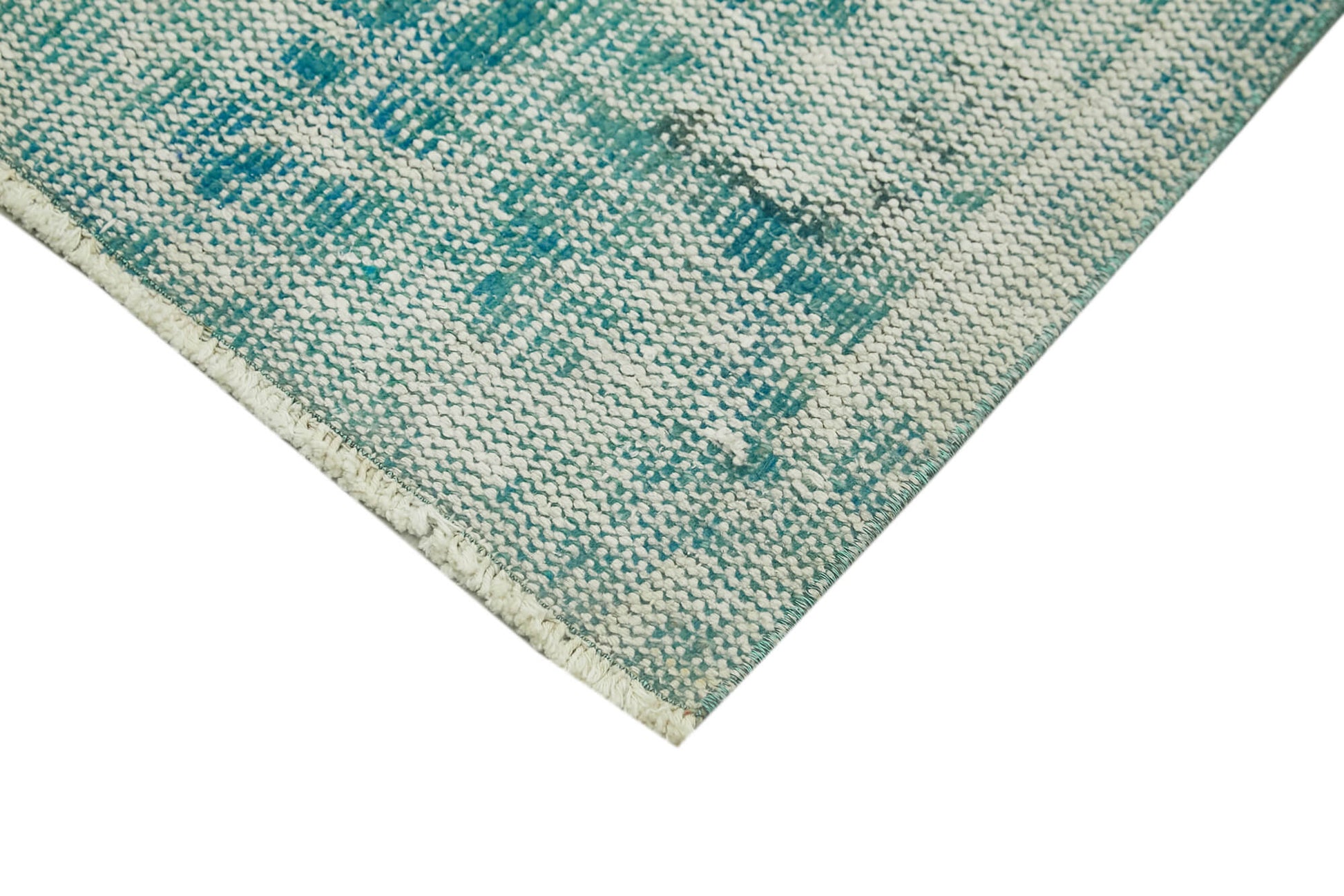 Overdyed Vintage Turkuaz Eskitme Pamuk Yün El Dokuma Halısı 54x110 Agacan