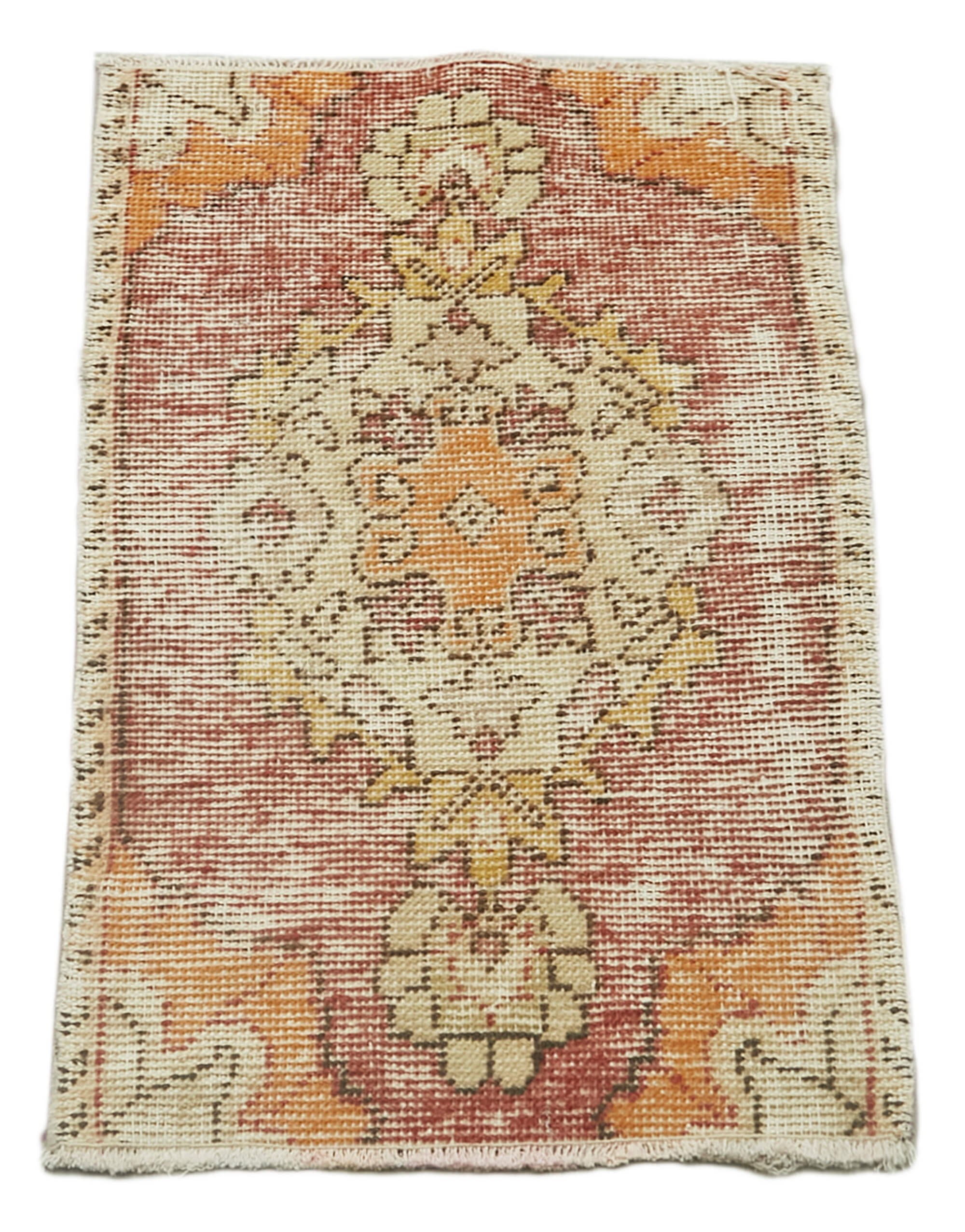 Overdyed Vintage Bej Eskitme Pamuk Yün El Dokuma Halısı 46x85 Agacan