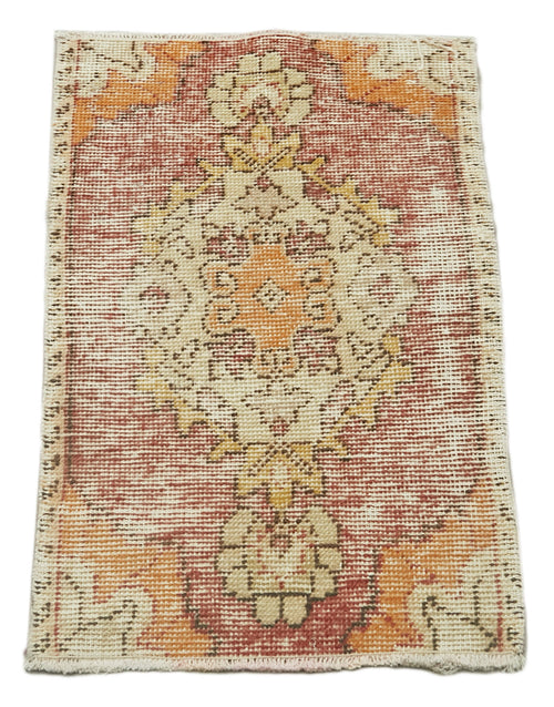 Overdyed Vintage Bej Eskitme Pamuk Yün El Dokuma Halısı 46x85 Agacan