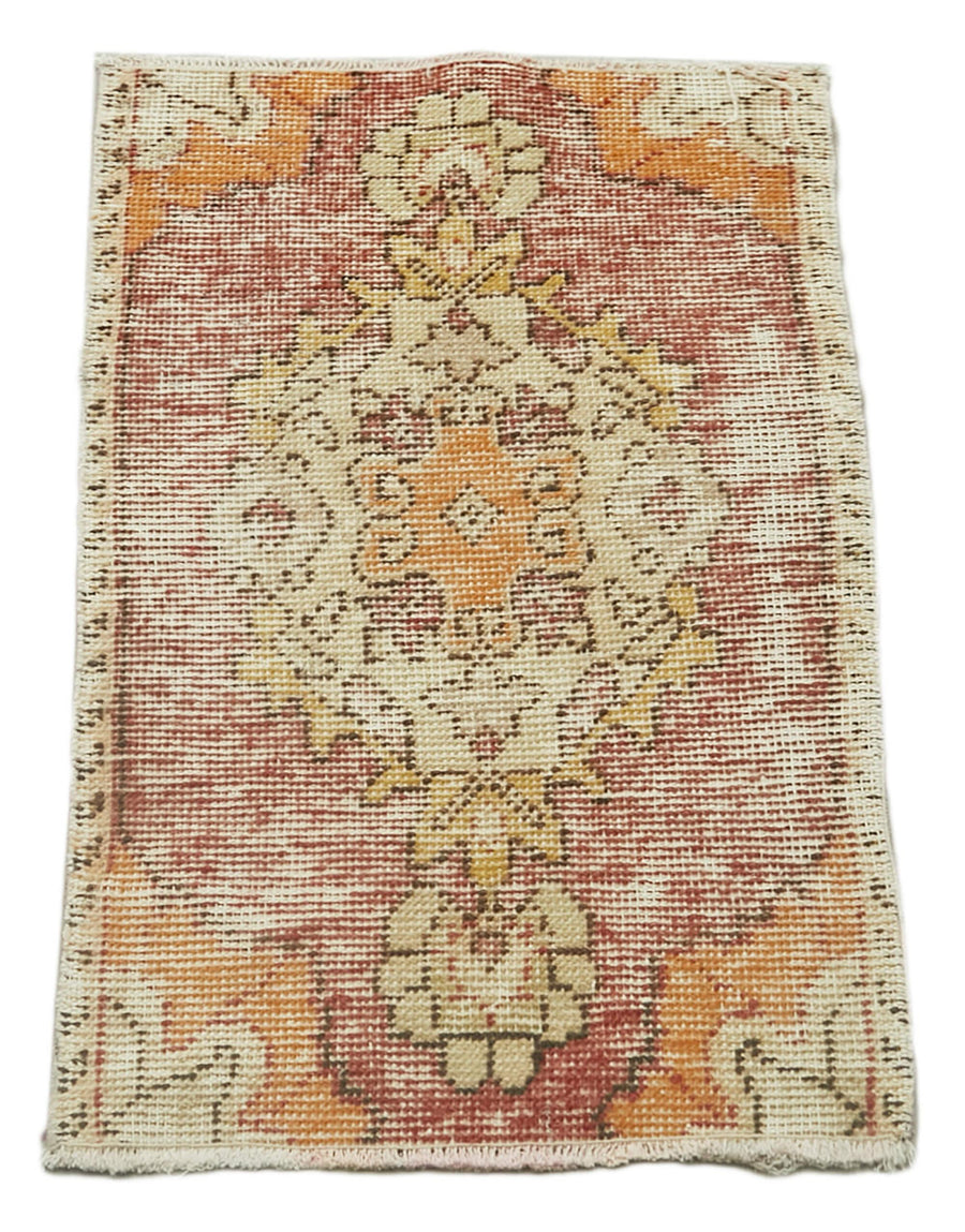 Overdyed Vintage Bej Eskitme Pamuk Yün El Dokuma Halısı 46x85 Agacan