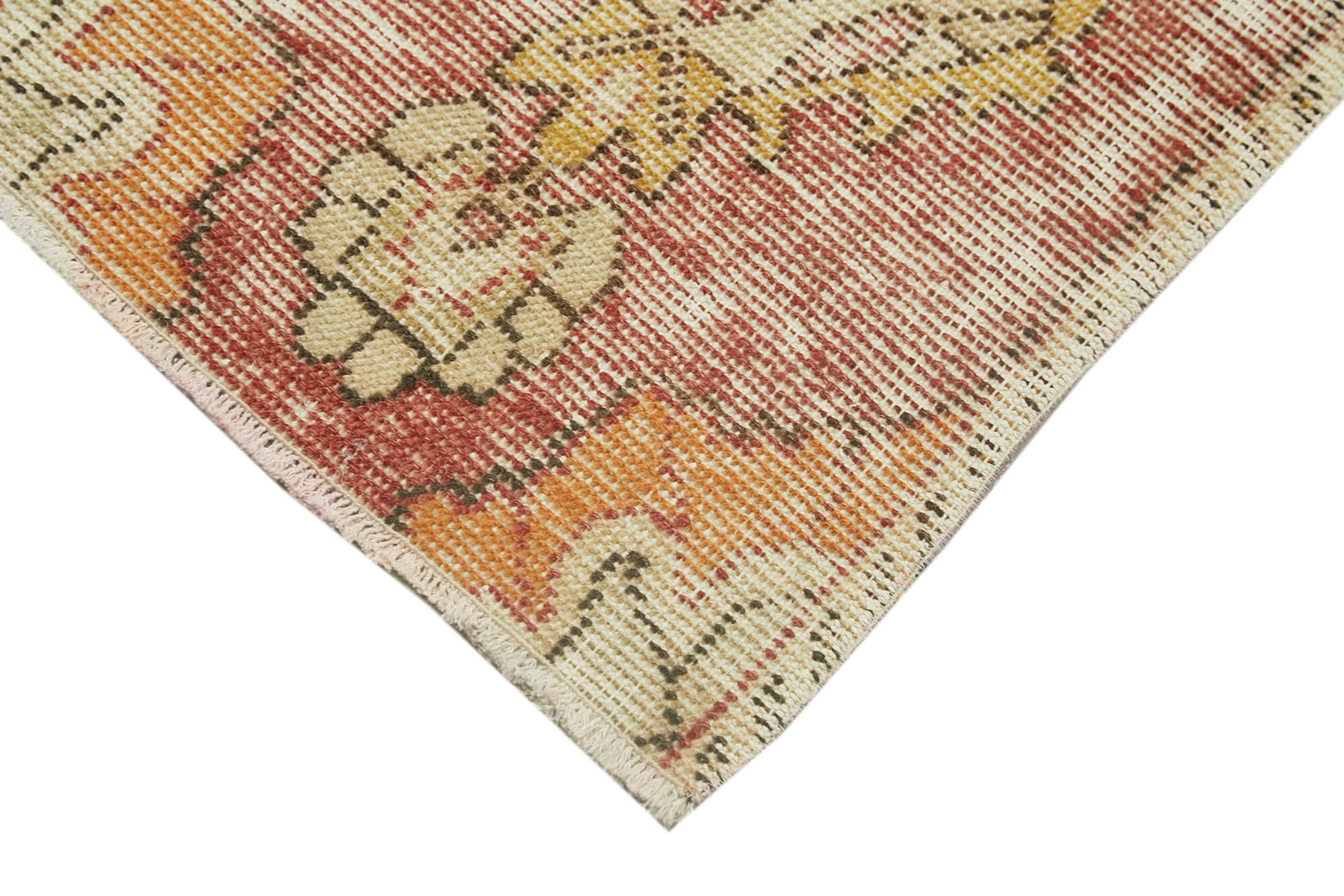 Overdyed Vintage Bej Eskitme Pamuk Yün El Dokuma Halısı 46x85 Agacan