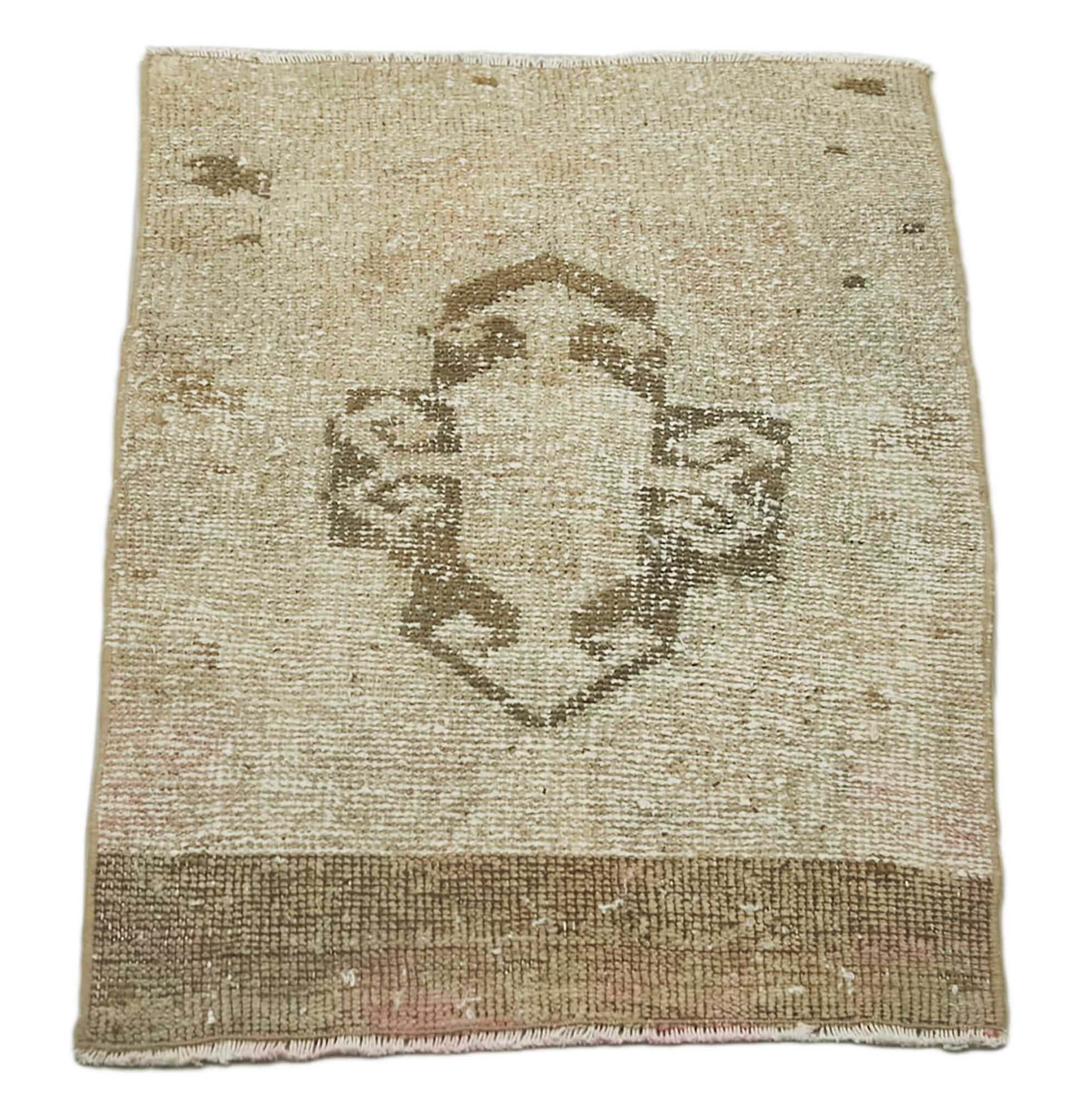 Overdyed Vintage Bej Eskitme Pamuk Yün El Dokuma Halısı 55x85 Agacan