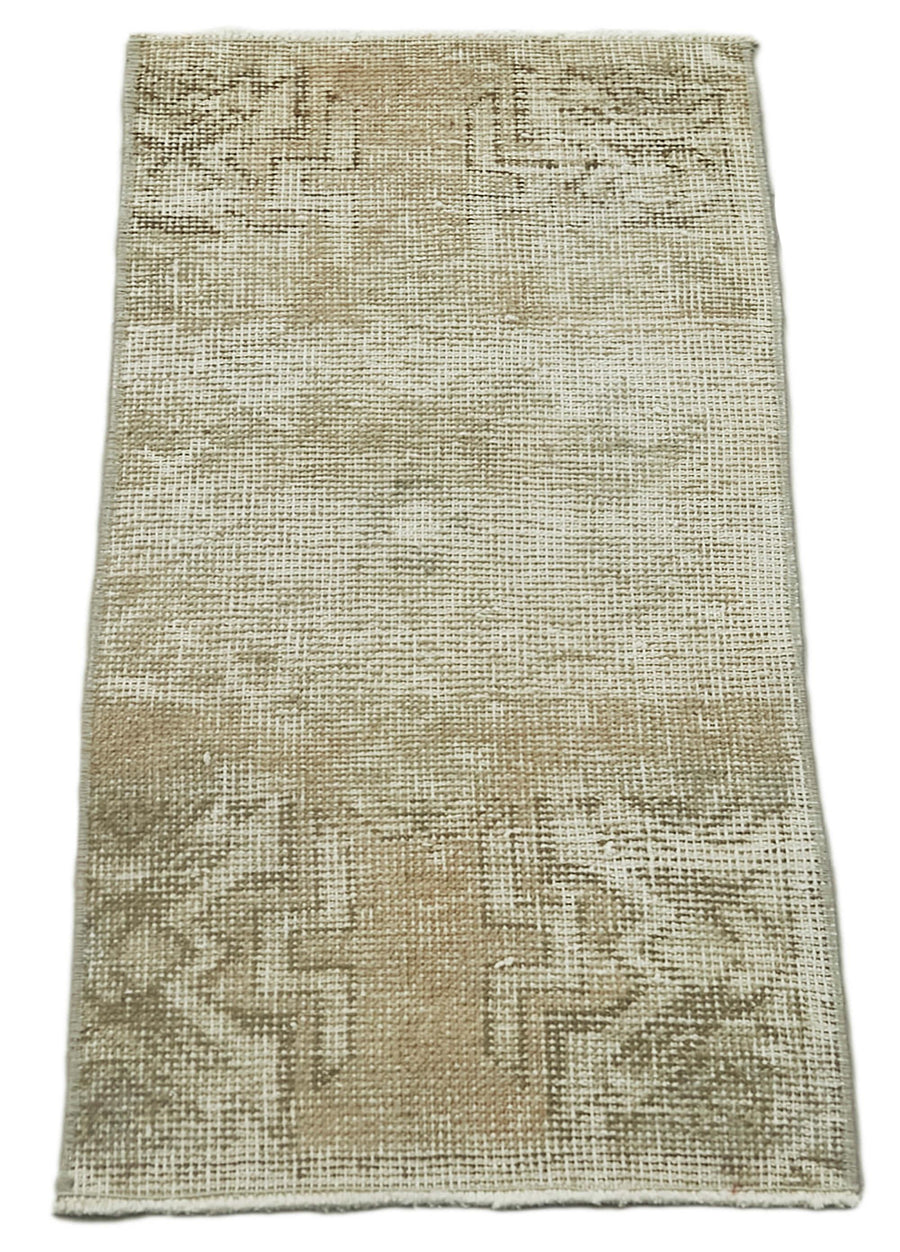 Overdyed Vintage Bej Eskitme Pamuk Yün El Dokuma Halısı 39x86 Agacan