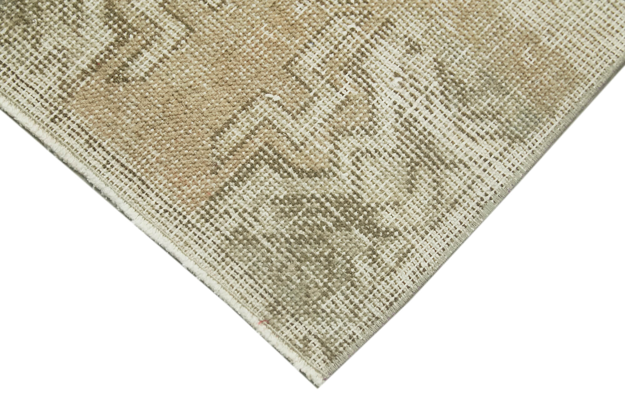 Overdyed Vintage Bej Eskitme Pamuk Yün El Dokuma Halısı 39x86 Agacan