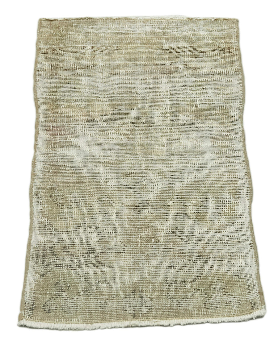 Overdyed Vintage Bej Eskitme Pamuk Yün El Dokuma Halısı 42x80 Agacan