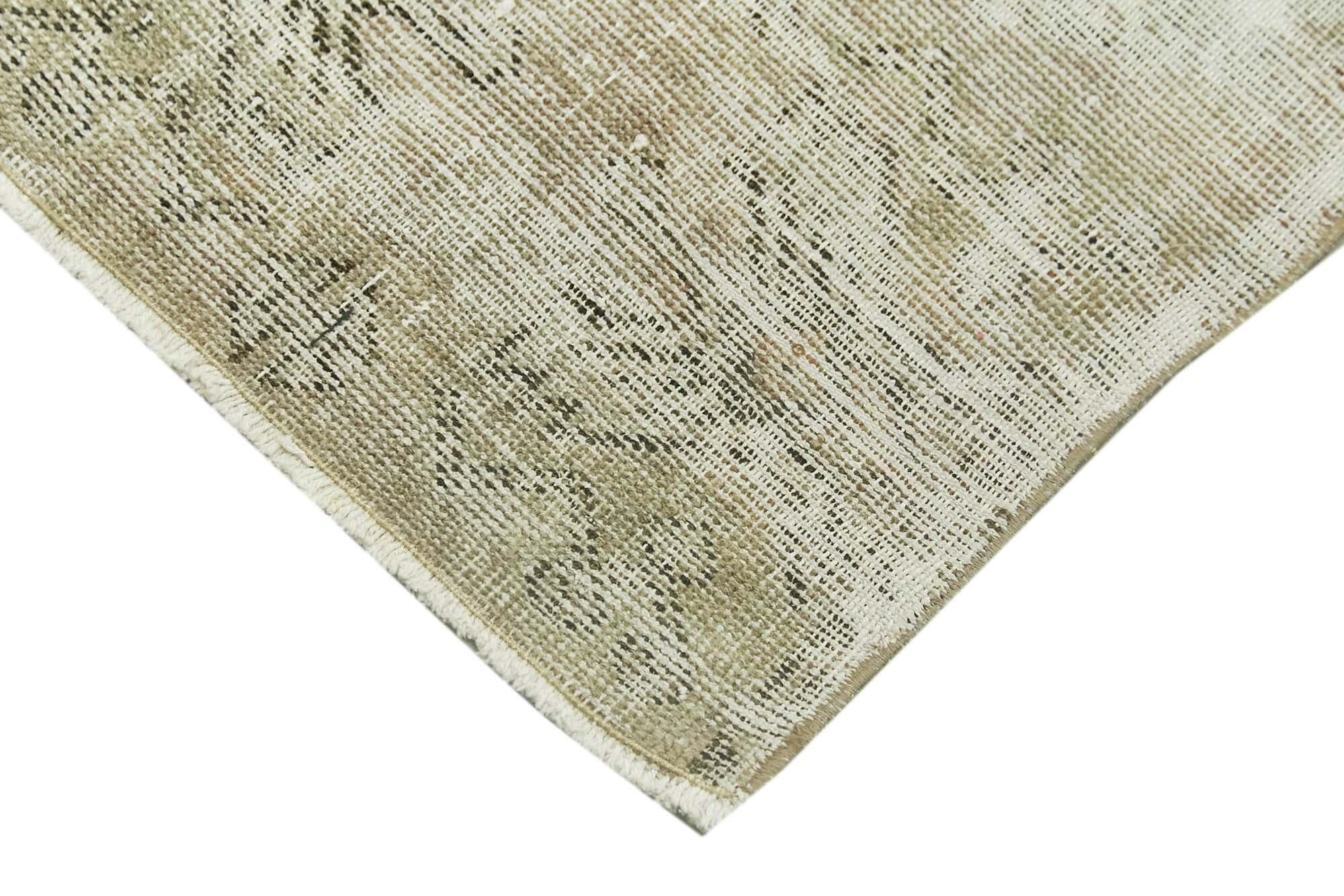 Overdyed Vintage Bej Eskitme Pamuk Yün El Dokuma Halısı 42x80 Agacan