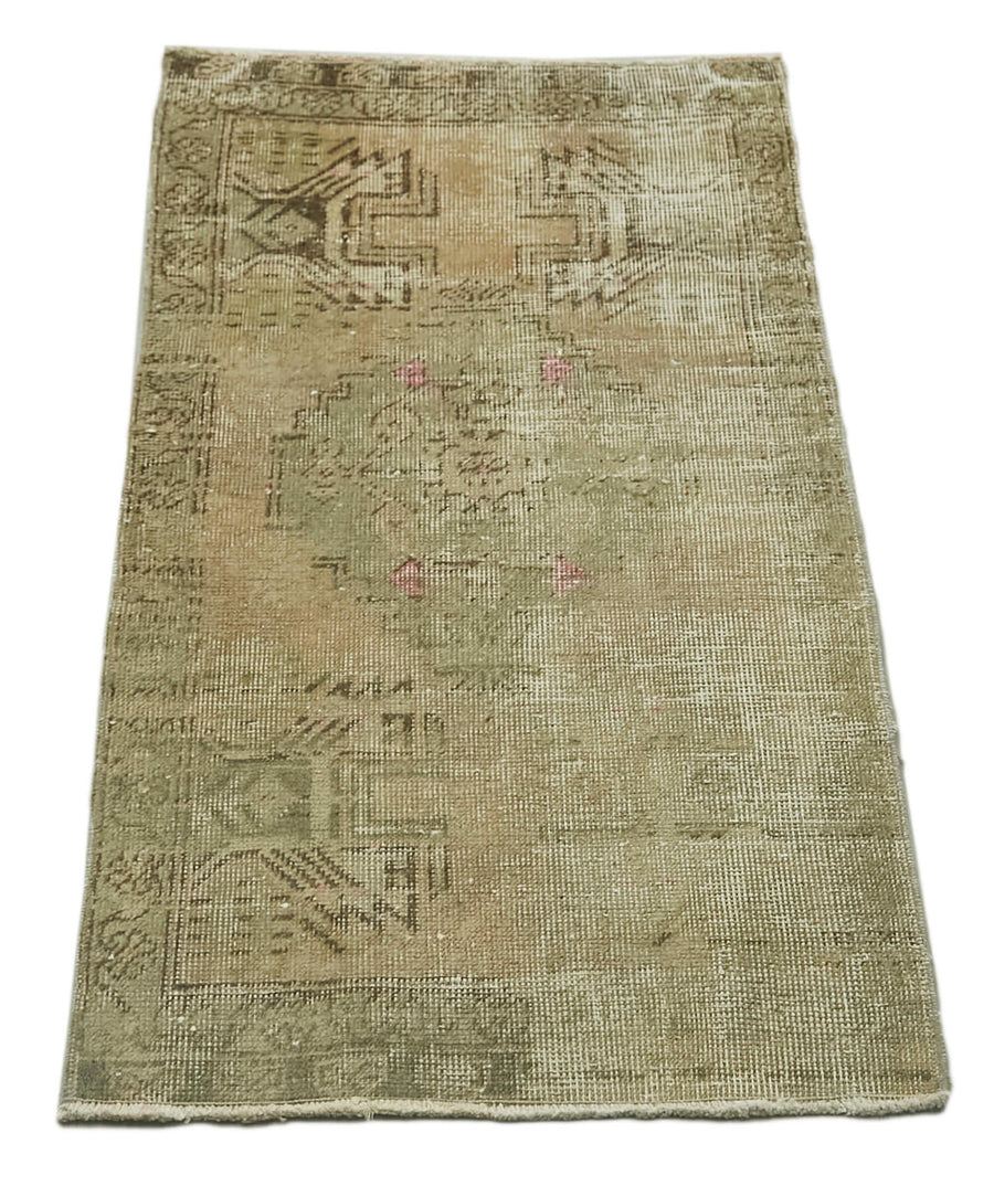 Overdyed Vintage Bej Eskitme Pamuk Yün El Dokuma Halısı 51x97 Agacan