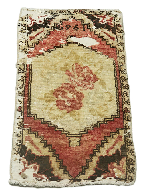 Overdyed Vintage Bej Eskitme Pamuk Yün El Dokuma Halısı 39x80 Agacan