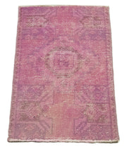 Overdyed Vintage Pembe Eskitme Pamuk Yün El Dokuma Halısı 43x78 Agacan