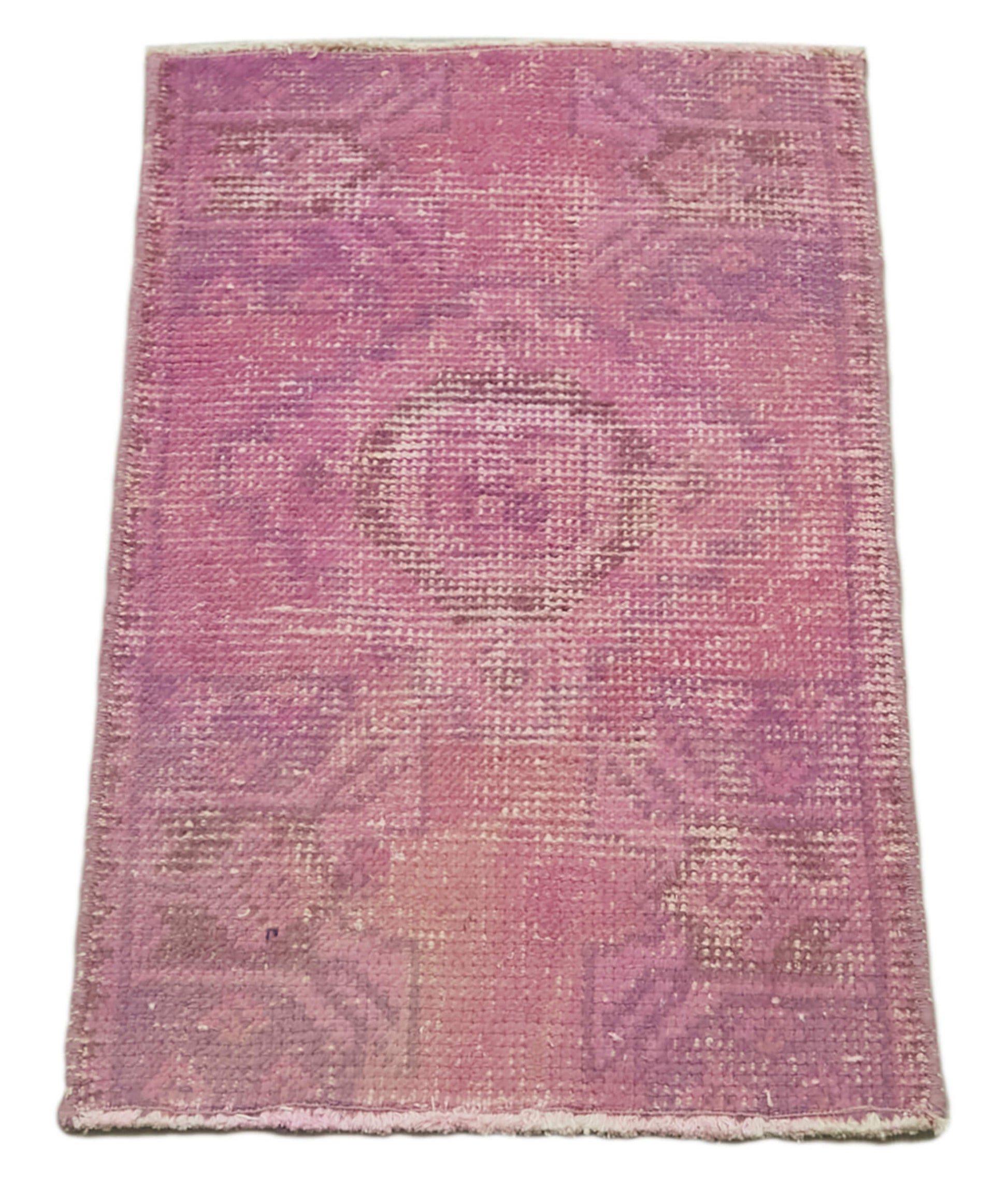 Overdyed Vintage Pembe Eskitme Pamuk Yün El Dokuma Halısı 43x78 Agacan