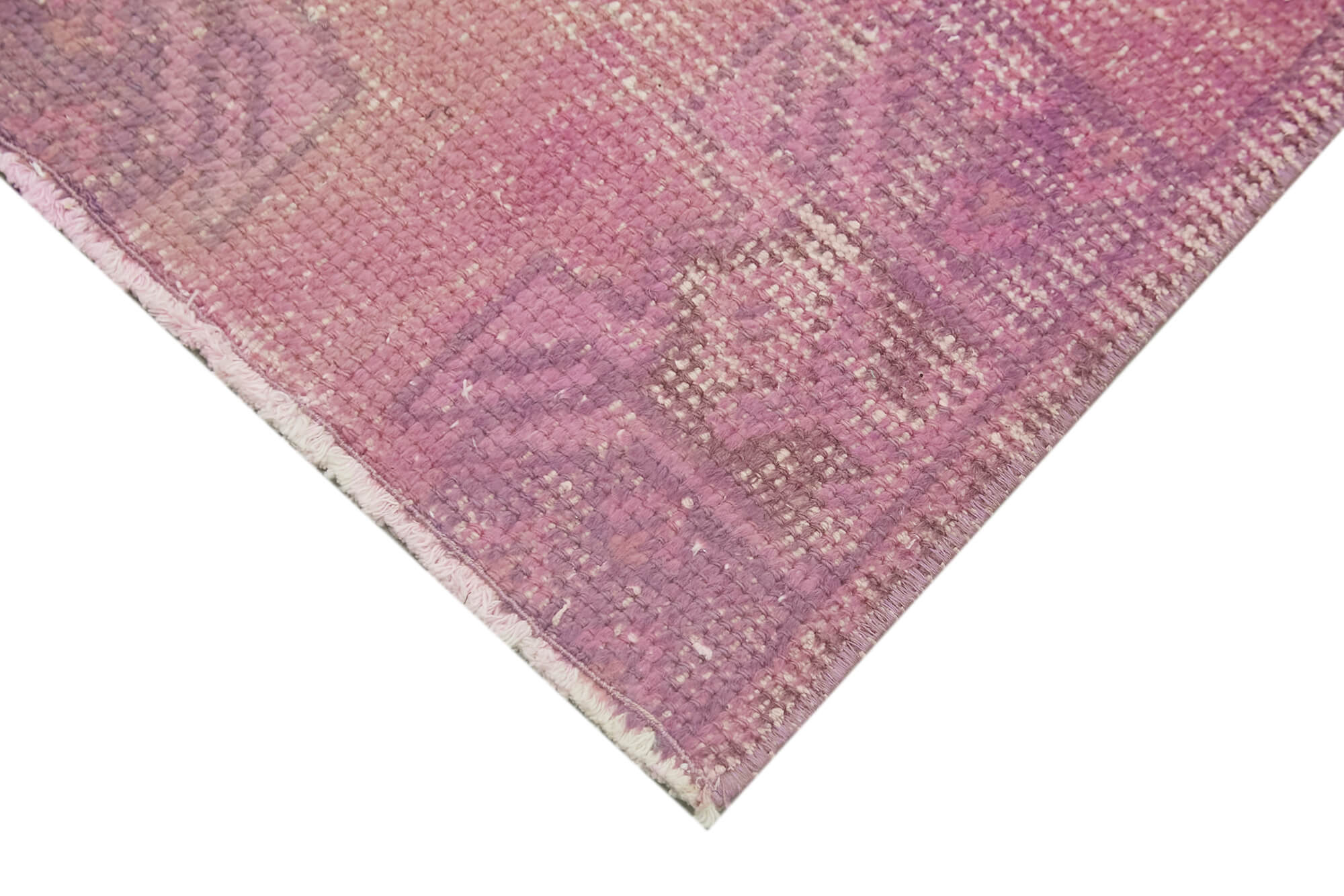 Overdyed Vintage Pembe Eskitme Pamuk Yün El Dokuma Halısı 43x78 Agacan