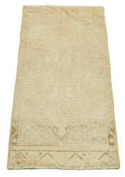 Overdyed Vintage Bej Eskitme Pamuk Yün El Dokuma Halısı 43x93 Agacan