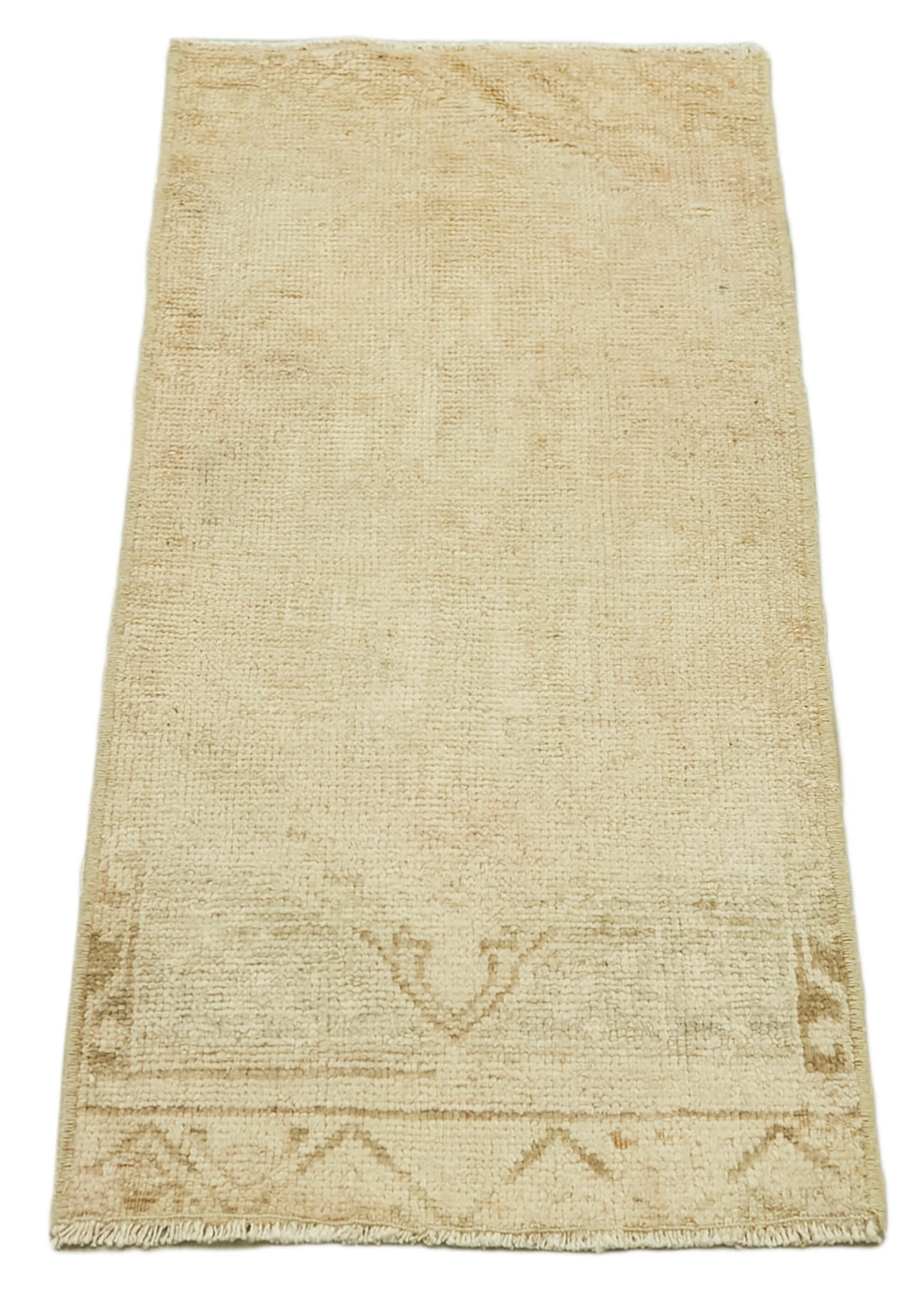 Overdyed Vintage Bej Eskitme Pamuk Yün El Dokuma Halısı 43x93 Agacan