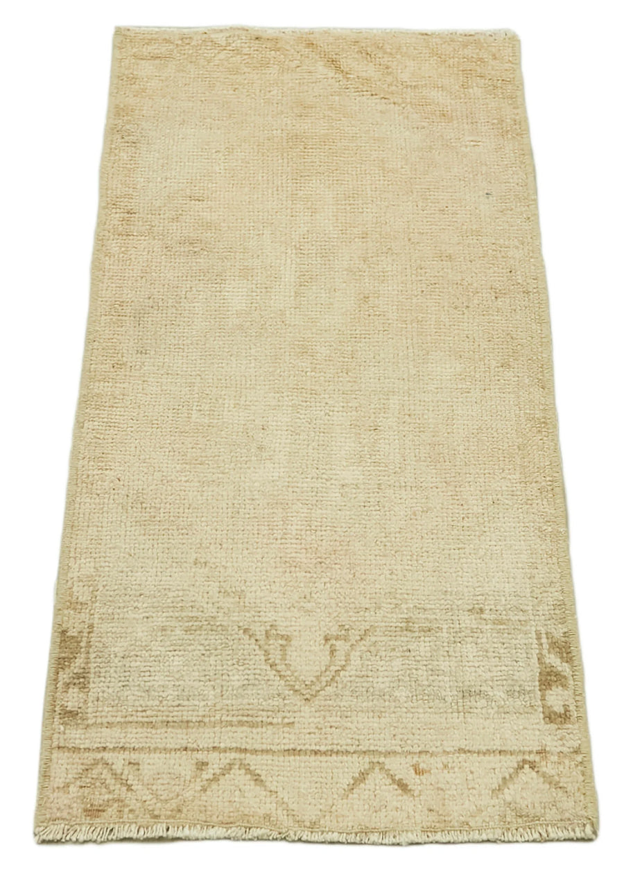 Overdyed Vintage Bej Eskitme Pamuk Yün El Dokuma Halısı 43x93 Agacan