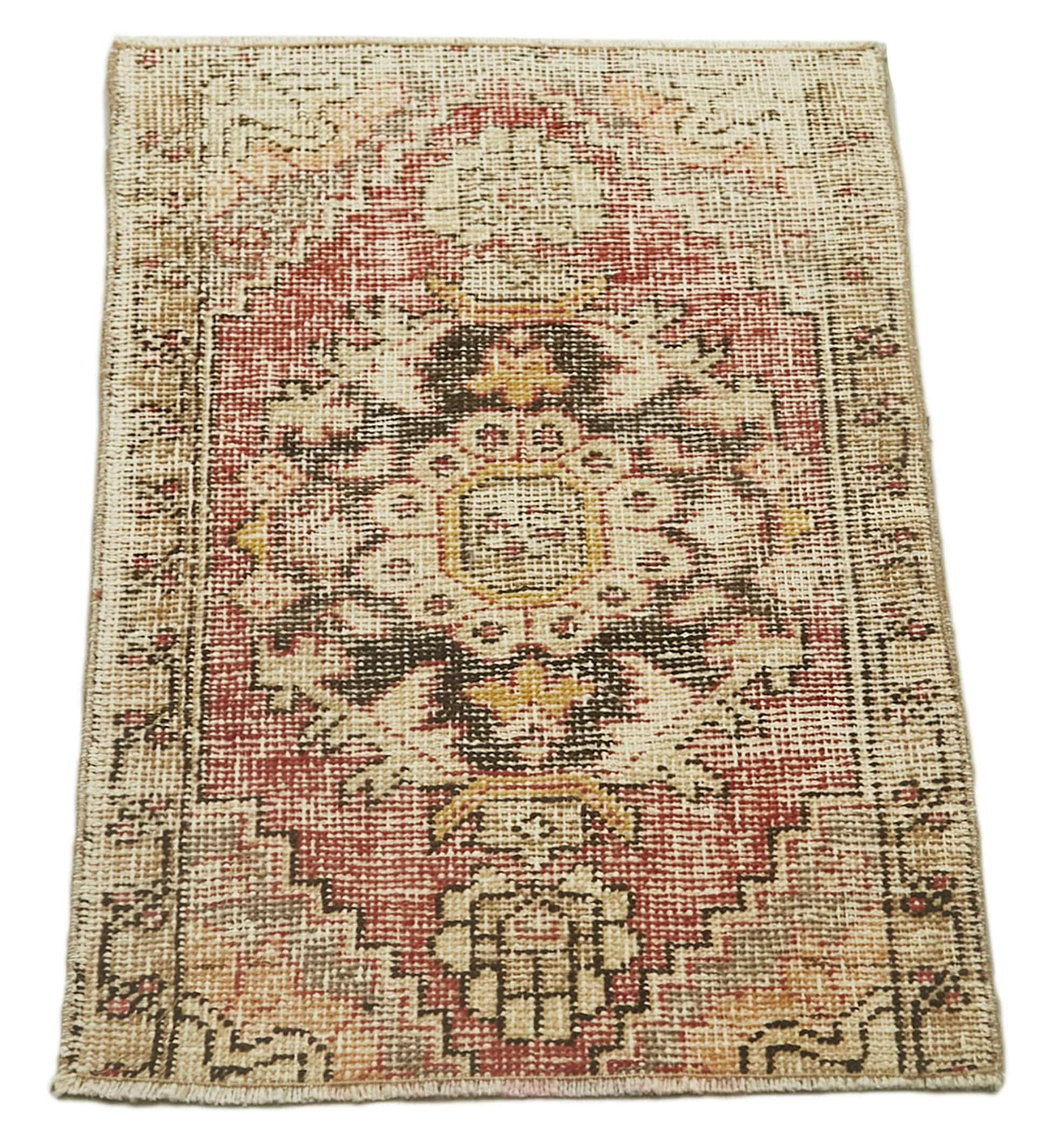 Overdyed Vintage Bej Eskitme Pamuk Yün El Dokuma Halısı 49x78 Agacan