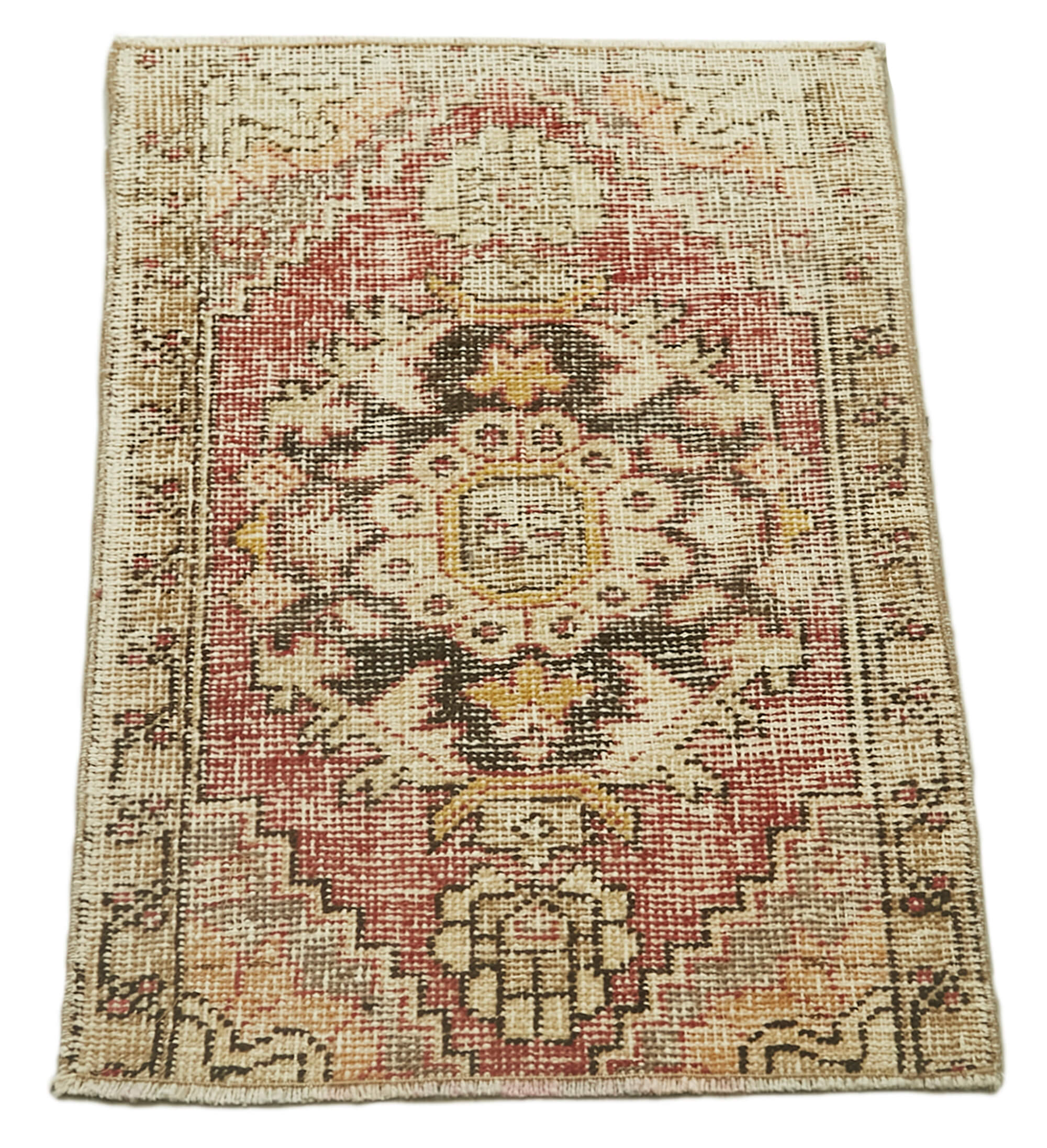 Overdyed Vintage Bej Eskitme Pamuk Yün El Dokuma Halısı 49x78 Agacan