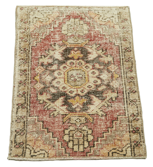 Overdyed Vintage Bej Eskitme Pamuk Yün El Dokuma Halısı 49x78 Agacan