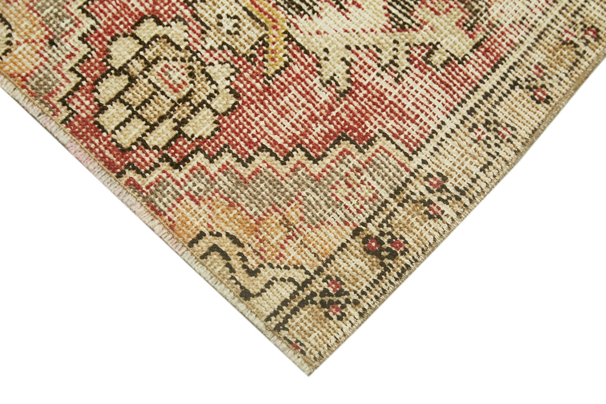 Overdyed Vintage Bej Eskitme Pamuk Yün El Dokuma Halısı 49x78 Agacan