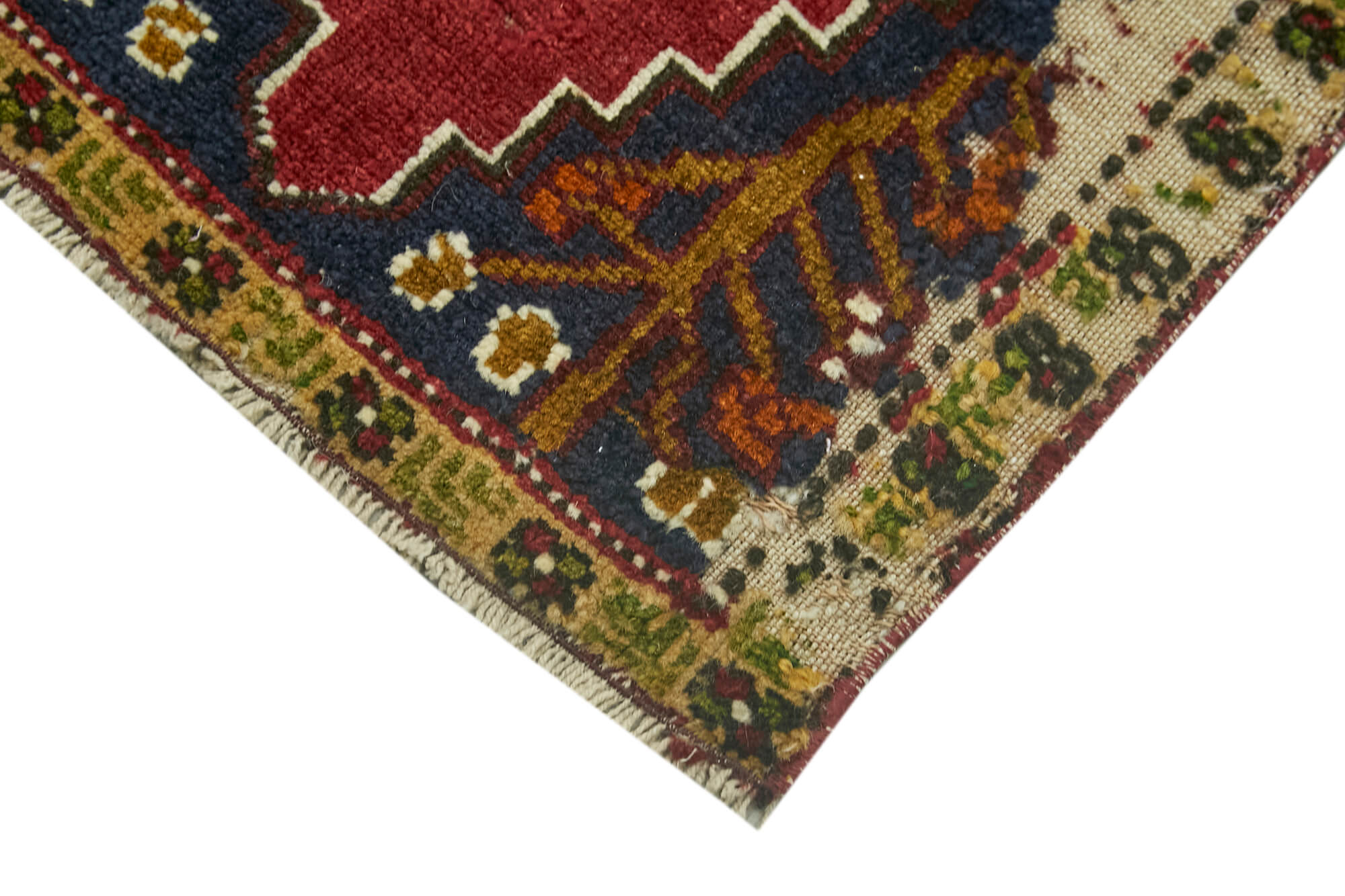 Overdyed Vintage Kırmızı Eskitme Pamuk Yün El Dokuma Halısı 51x100 Agacan