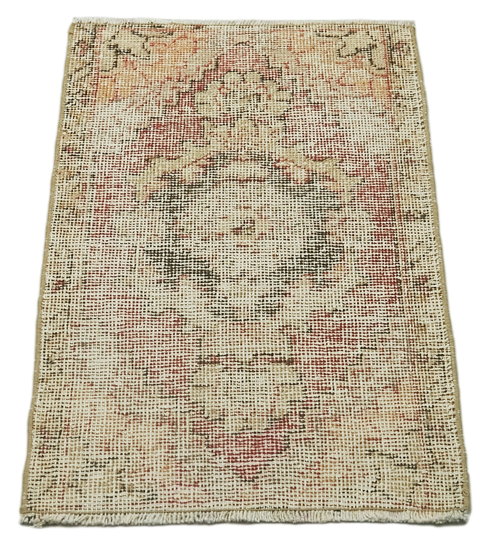 Overdyed Vintage Bej Eskitme Pamuk Yün El Dokuma Halısı 48x75 Agacan