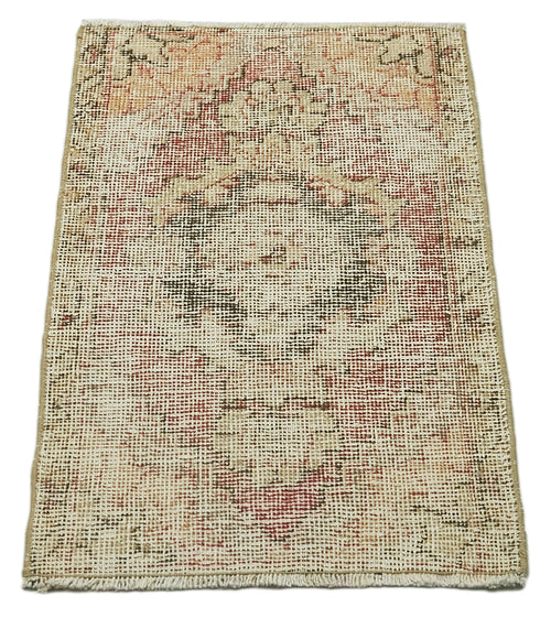 Overdyed Vintage Bej Eskitme Pamuk Yün El Dokuma Halısı 48x75 Agacan