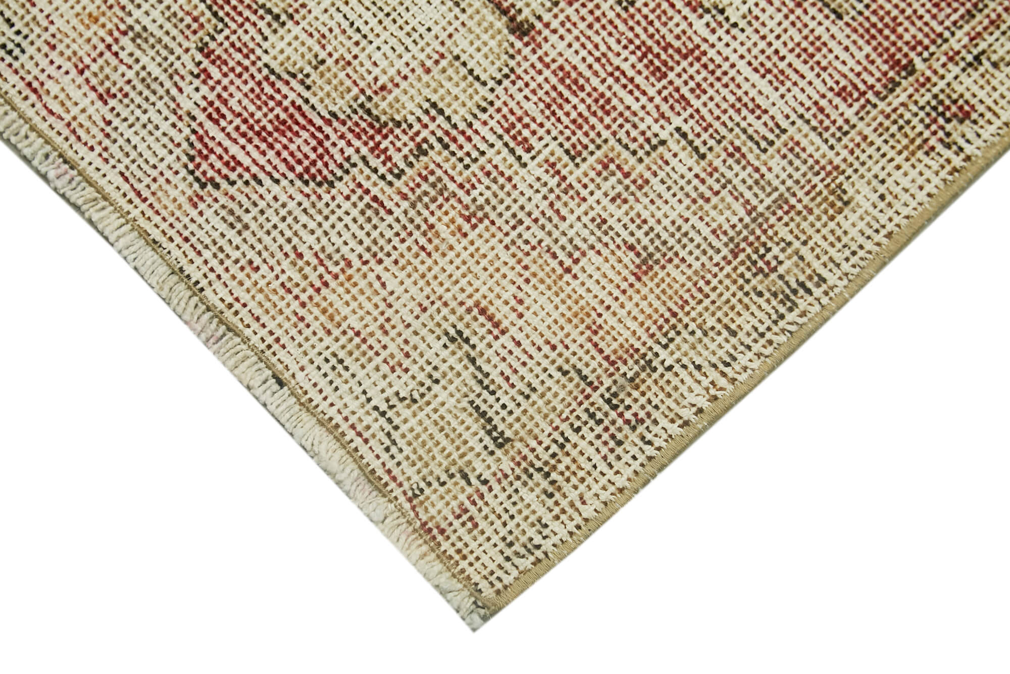 Overdyed Vintage Bej Eskitme Pamuk Yün El Dokuma Halısı 48x75 Agacan