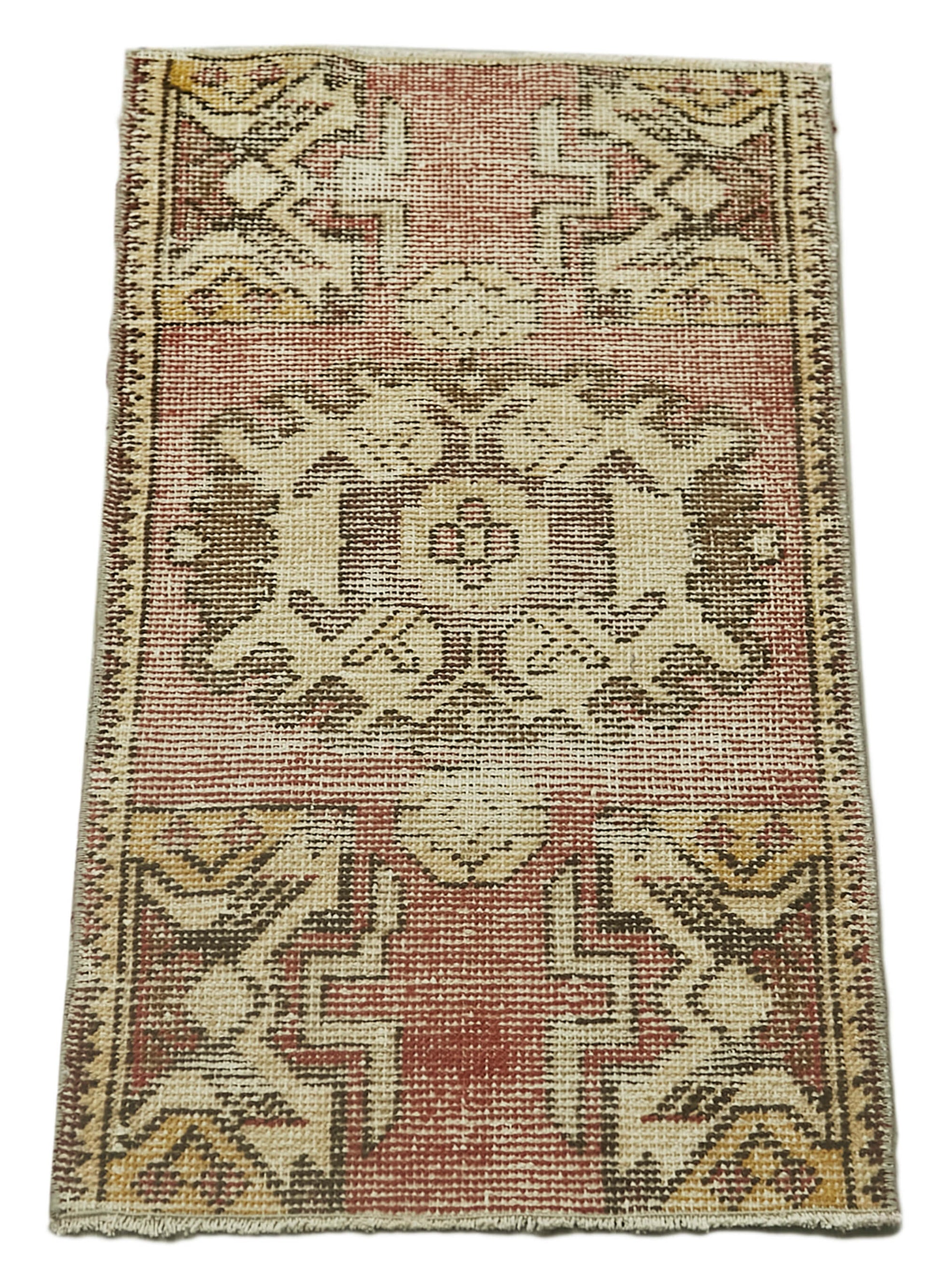 Overdyed Vintage Bej Eskitme Pamuk Yün El Dokuma Halısı 44x92 Agacan