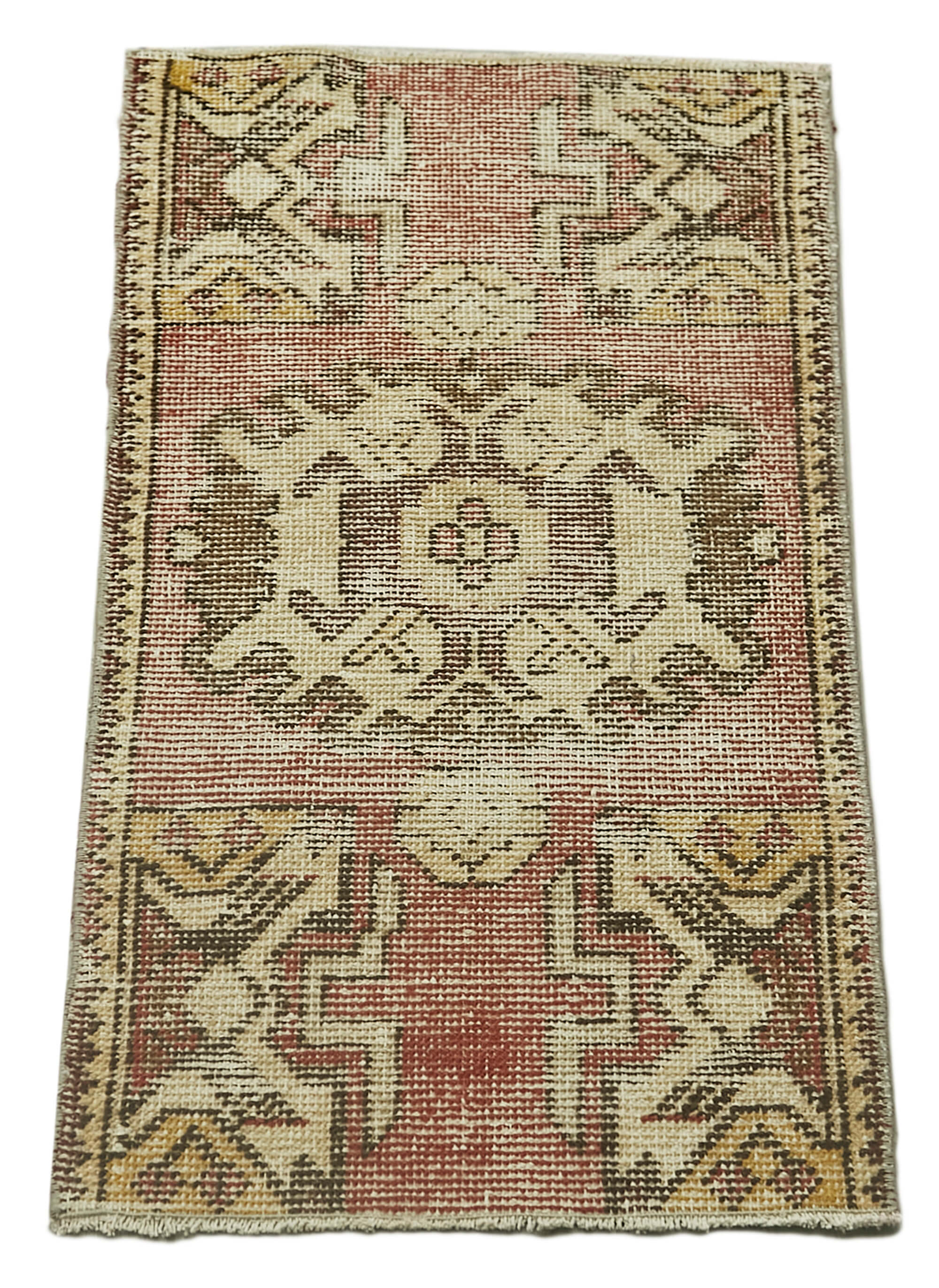 Overdyed Vintage Bej Eskitme Pamuk Yün El Dokuma Halısı 44x92 Agacan