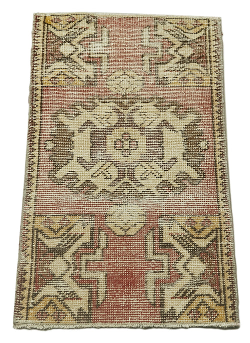 Overdyed Vintage Bej Eskitme Pamuk Yün El Dokuma Halısı 44x92 Agacan