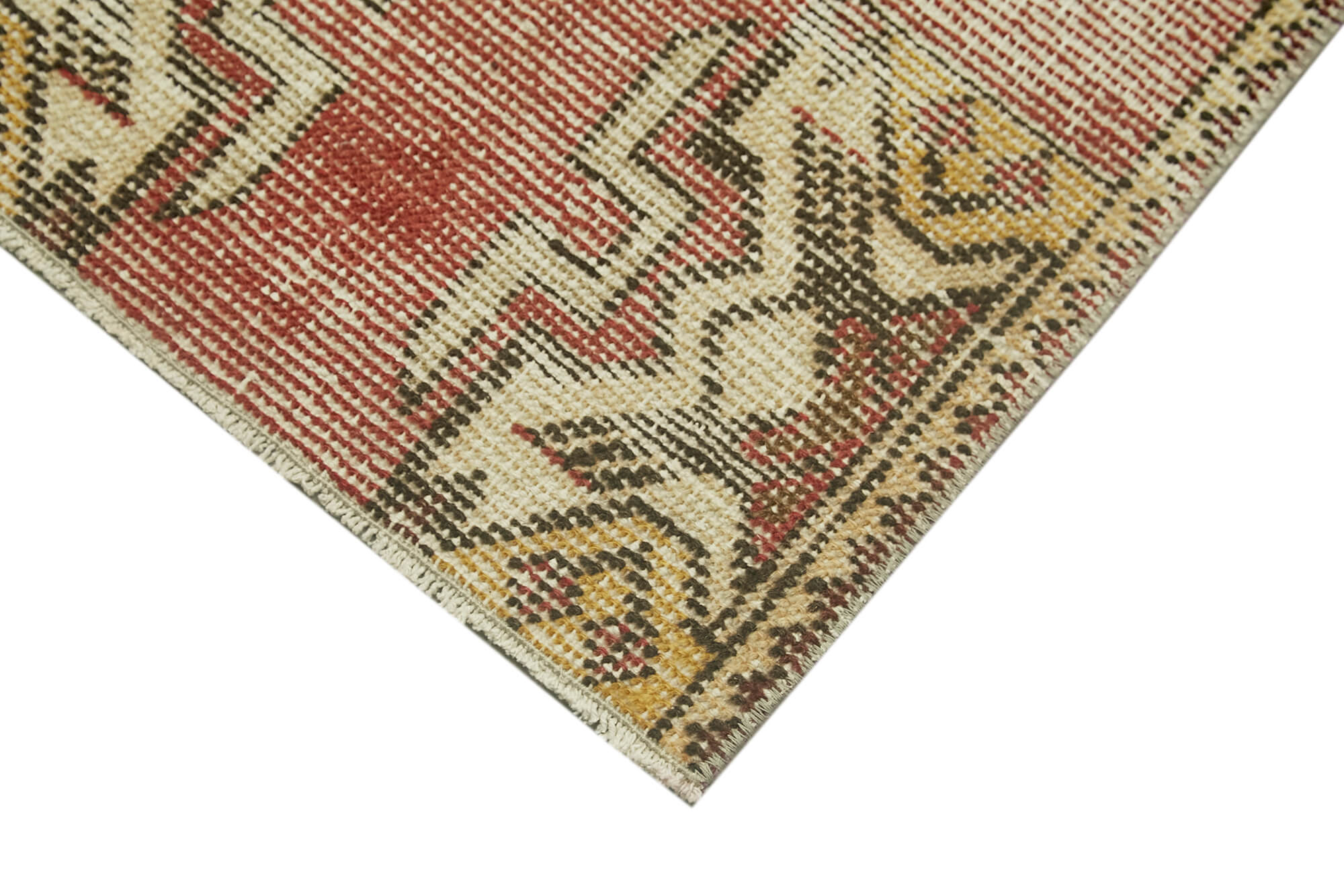 Overdyed Vintage Bej Eskitme Pamuk Yün El Dokuma Halısı 44x92 Agacan