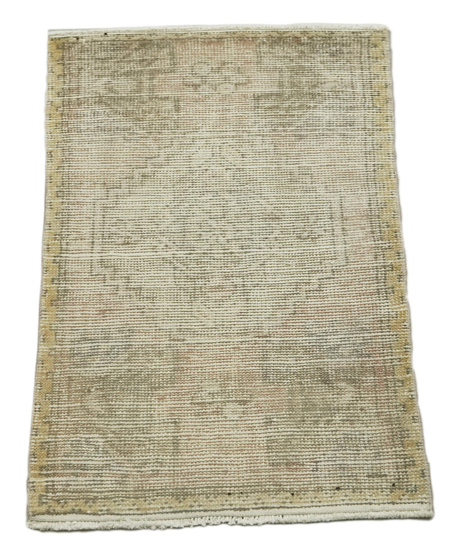 Overdyed Vintage Bej Eskitme Pamuk Yün El Dokuma Halısı 50x89 Agacan