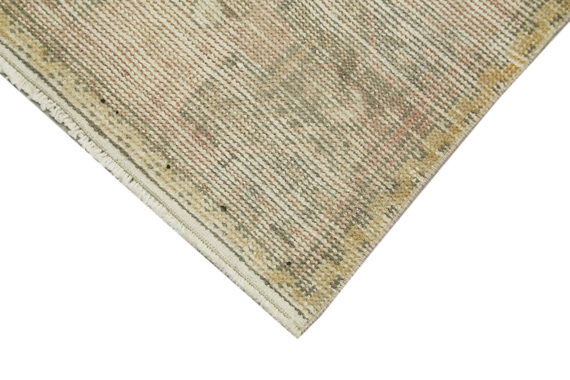 Overdyed Vintage Bej Eskitme Pamuk Yün El Dokuma Halısı 50x89 Agacan