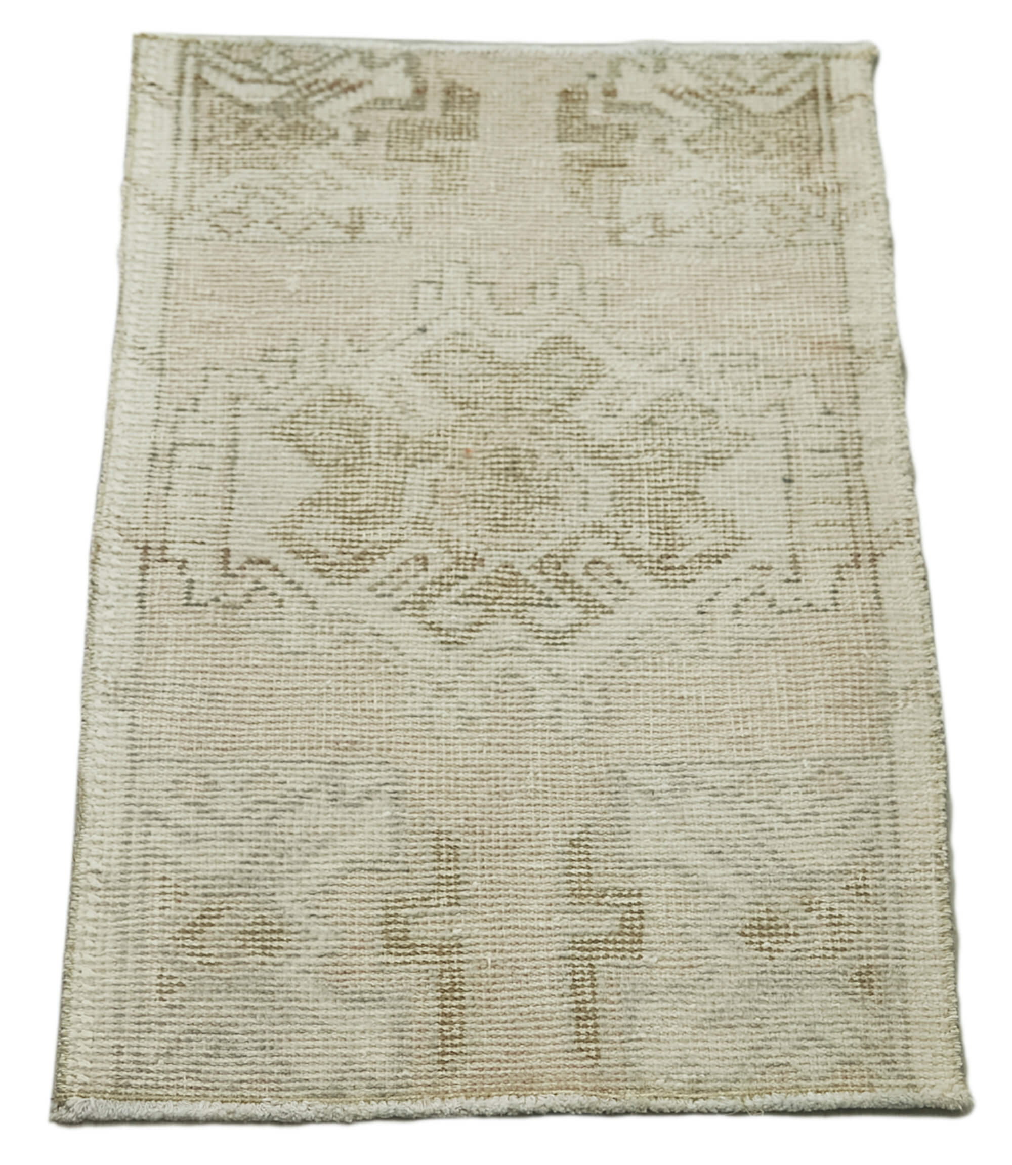 Overdyed Vintage Bej Eskitme Pamuk Yün El Dokuma Halısı 51x91 Agacan