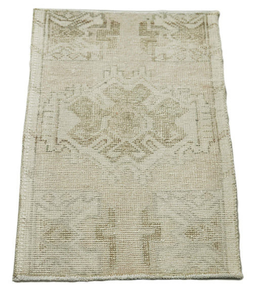 Overdyed Vintage Bej Eskitme Pamuk Yün El Dokuma Halısı 51x91 Agacan