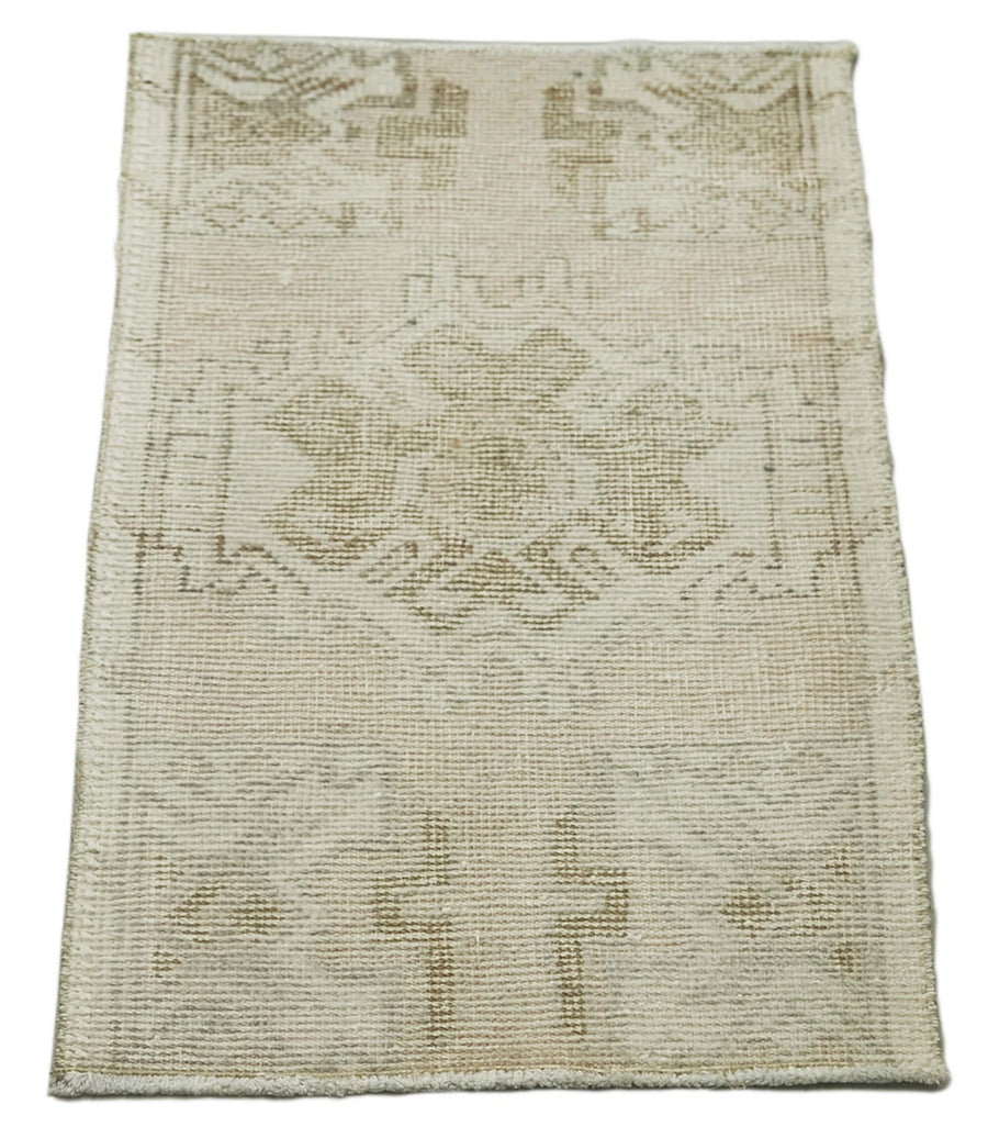 Overdyed Vintage Bej Eskitme Pamuk Yün El Dokuma Halısı 51x91 Agacan