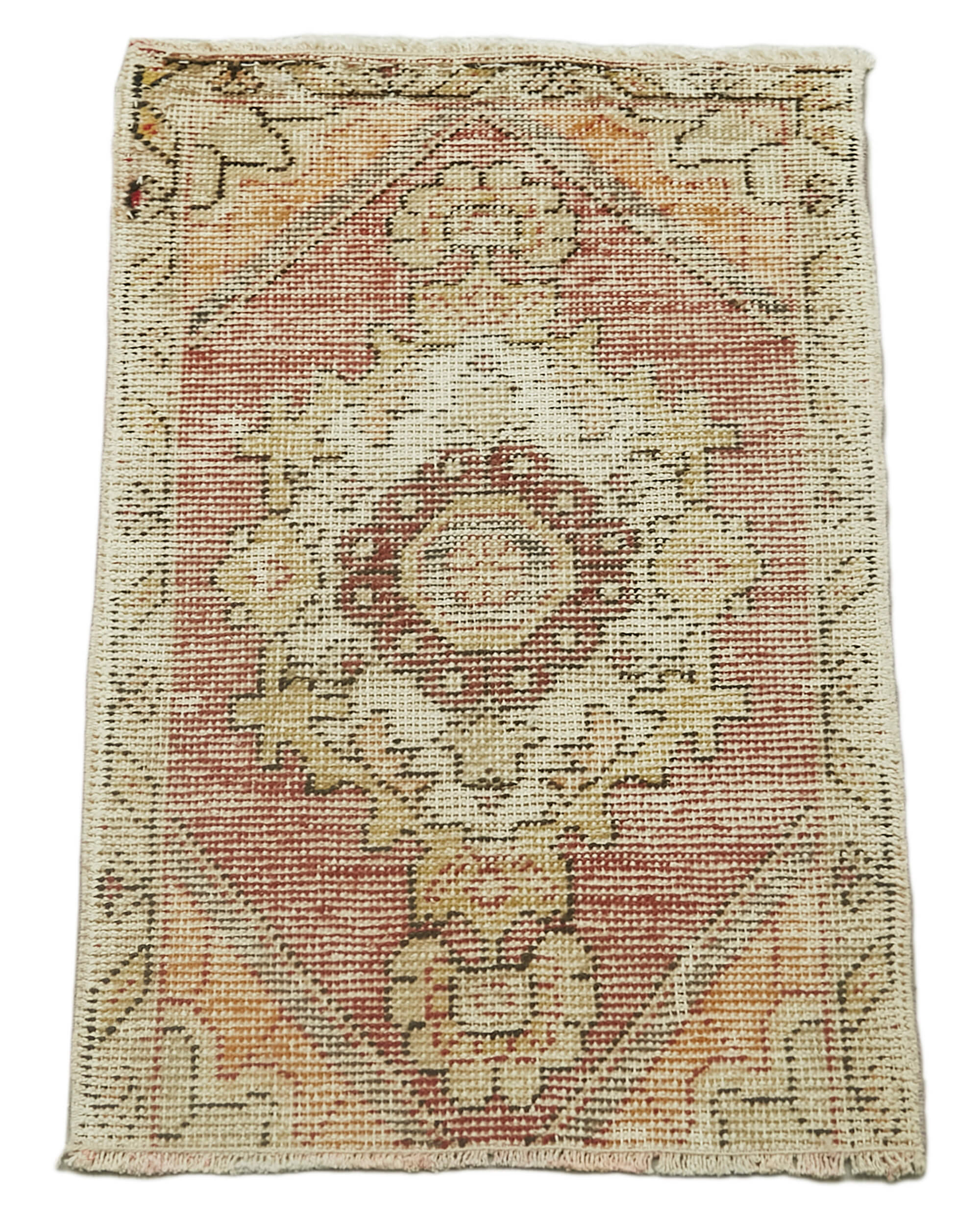 Overdyed Vintage Bej Eskitme Pamuk Yün El Dokuma Halısı 44x79 Agacan