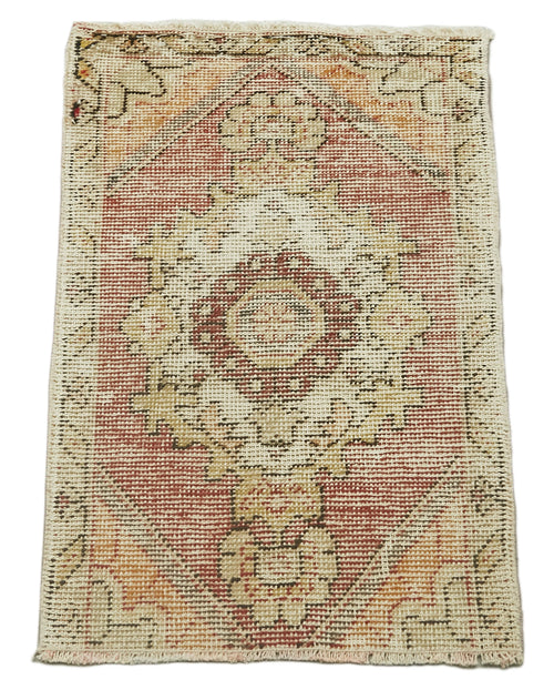 Overdyed Vintage Bej Eskitme Pamuk Yün El Dokuma Halısı 44x79 Agacan